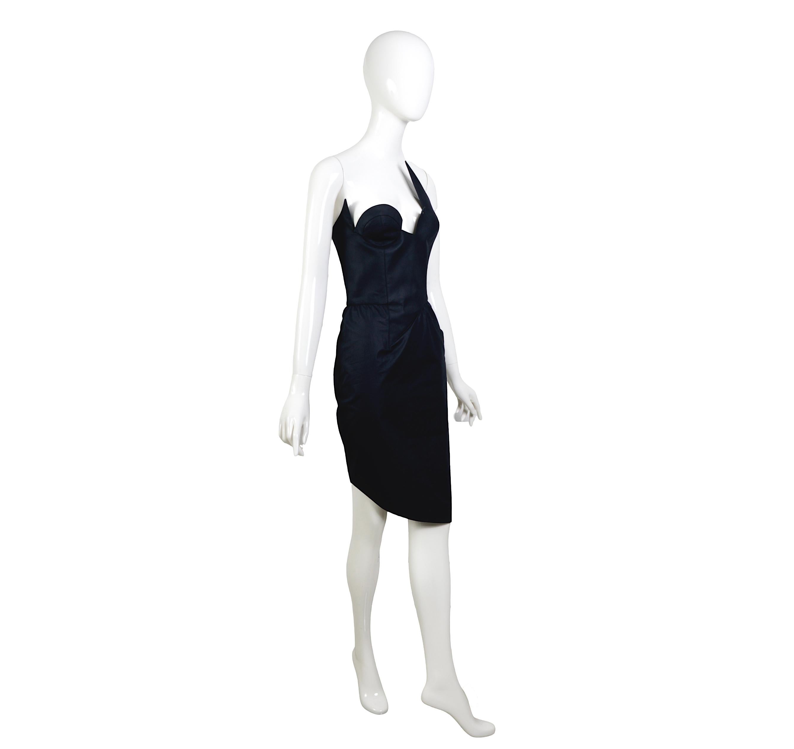 Women's Thierry Mugler 1980s Vintage Iconic Black Cotton Bustier Corset Strapless Dress For Sale