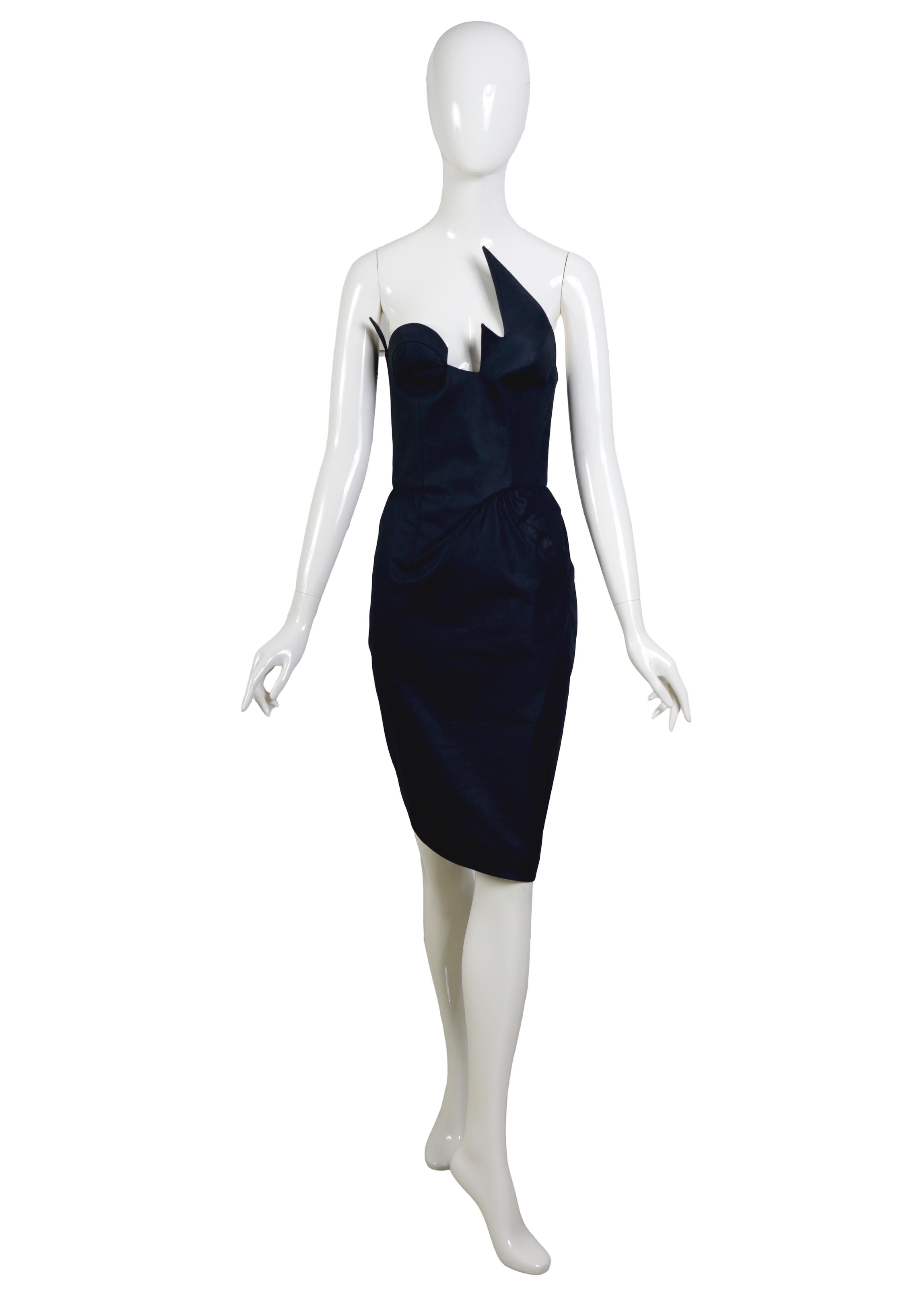 Thierry Mugler 1980s Vintage Iconic Black Cotton Bustier Corset Strapless Dress In Excellent Condition For Sale In Antwerpen, Vlaams Gewest