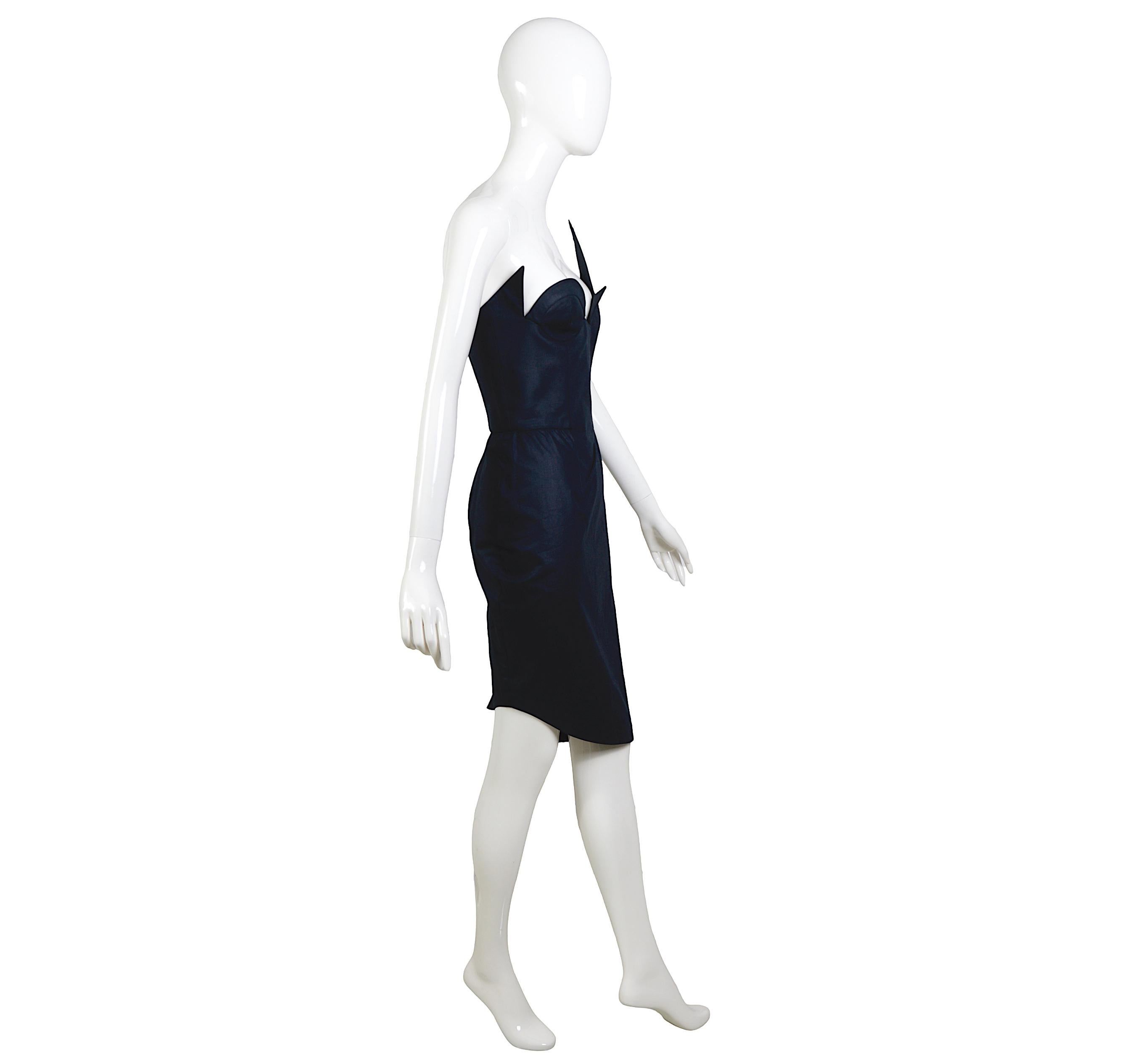 Thierry Mugler 1980s Vintage Iconic Black Cotton Bustier Corset Strapless Dress For Sale 1