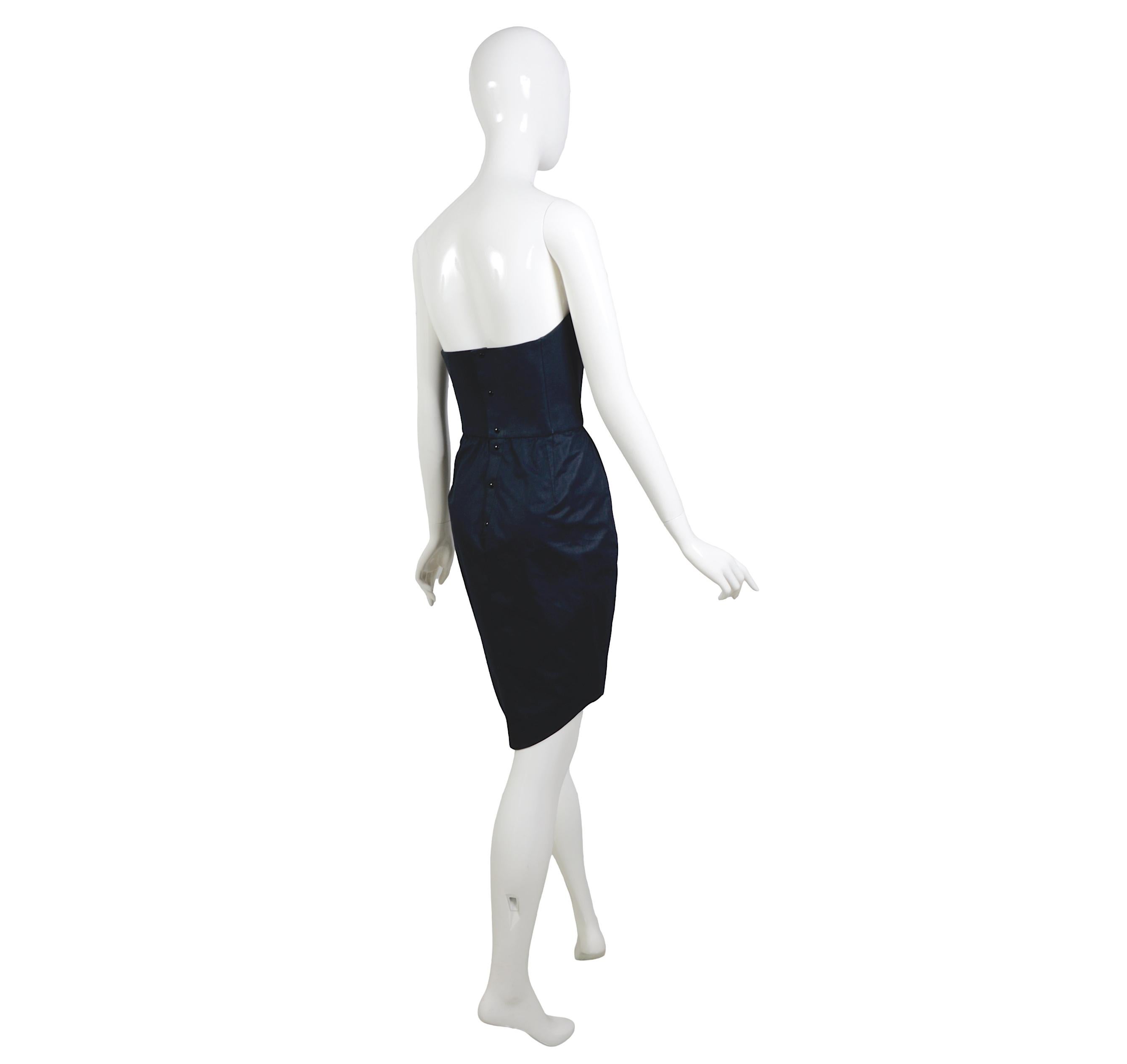 Thierry Mugler 1980s Vintage Iconic Black Cotton Bustier Corset Strapless Dress For Sale 2
