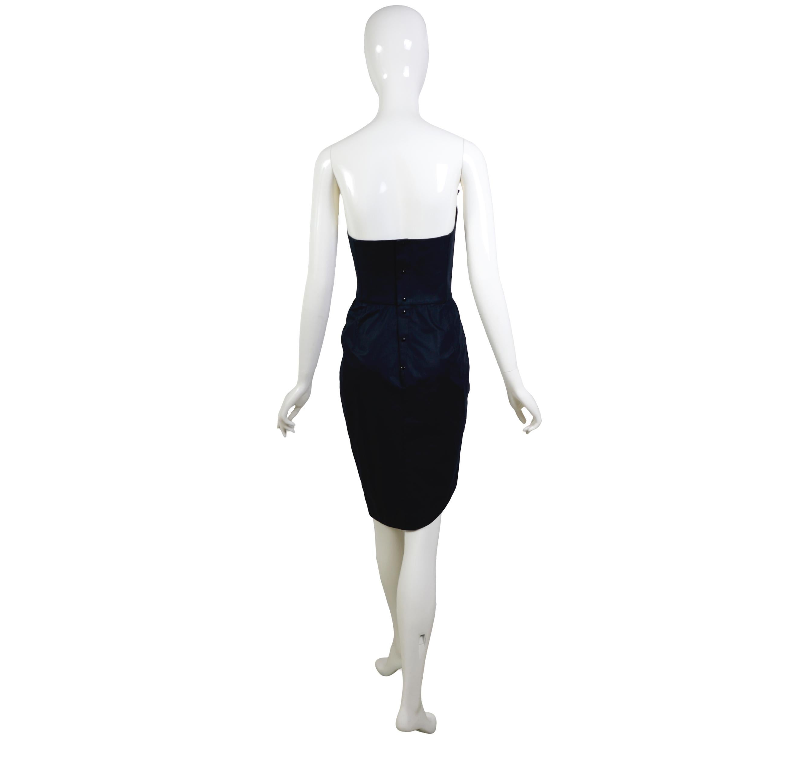 Thierry Mugler 1980s Vintage Iconic Black Cotton Bustier Corset Strapless Dress For Sale 3
