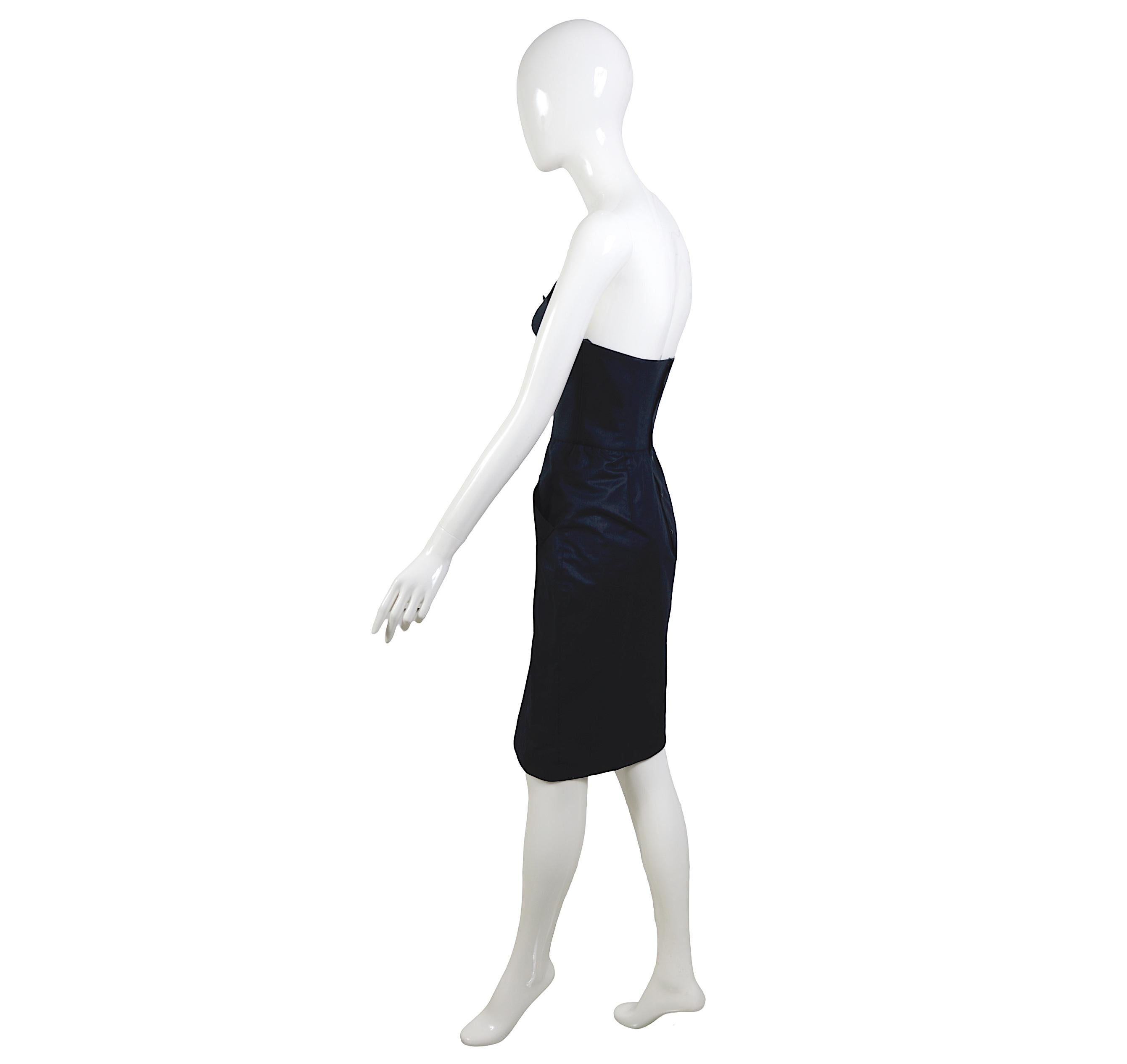 Thierry Mugler 1980s Vintage Iconic Black Cotton Bustier Corset Strapless Dress For Sale 5
