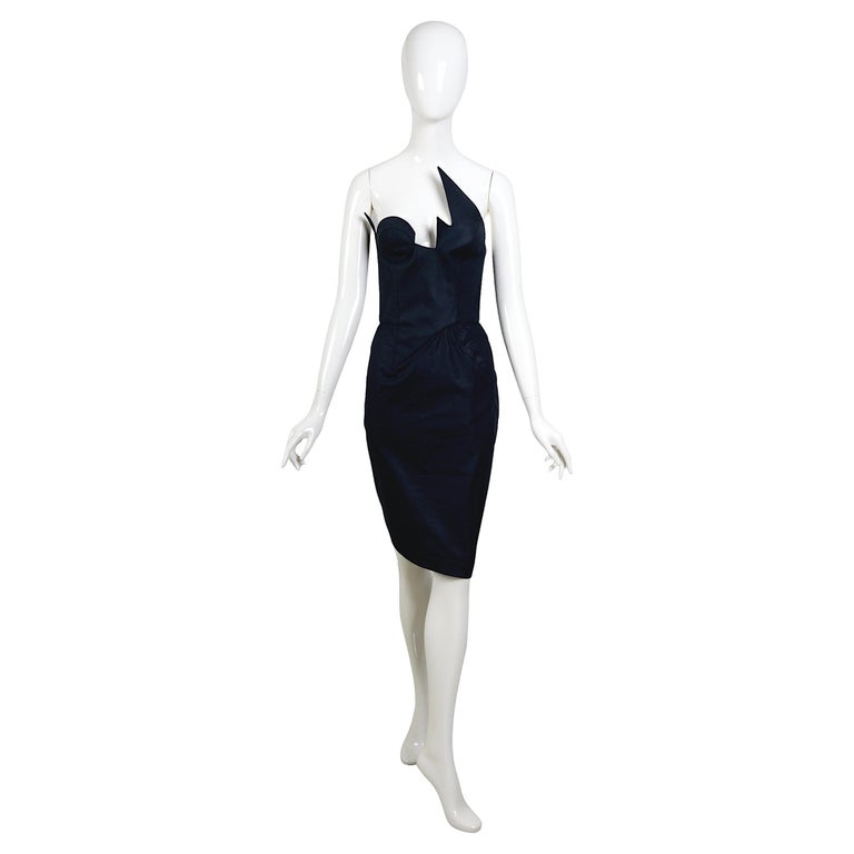 Thierry Mugler 1980s Vintage Iconic Black Cotton Bustier Corset Strapless  Dress