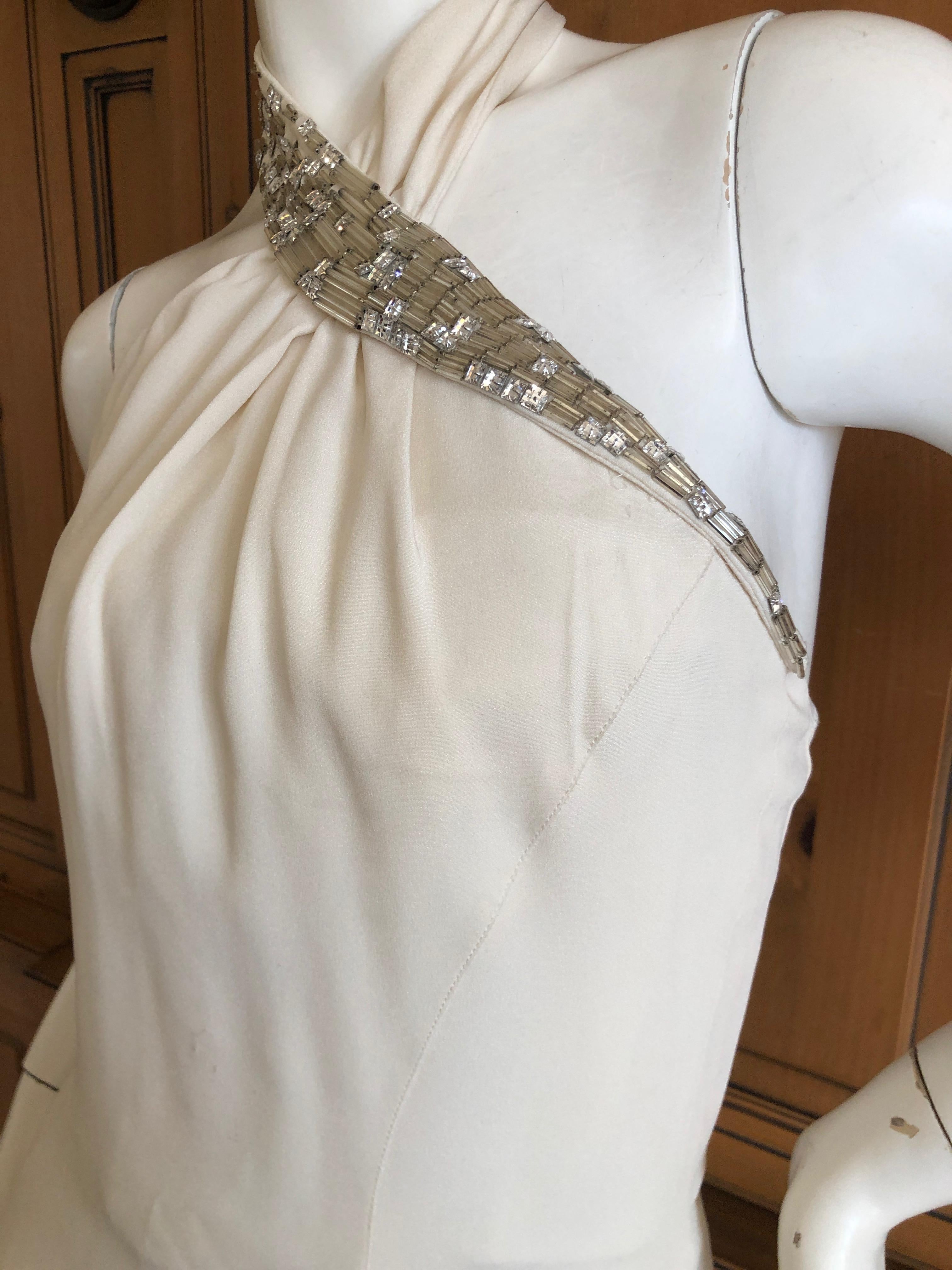Gray Thierry Mugler 1980's Vintage  Ivory Halter Dress with Crystal Embellished Yoke For Sale