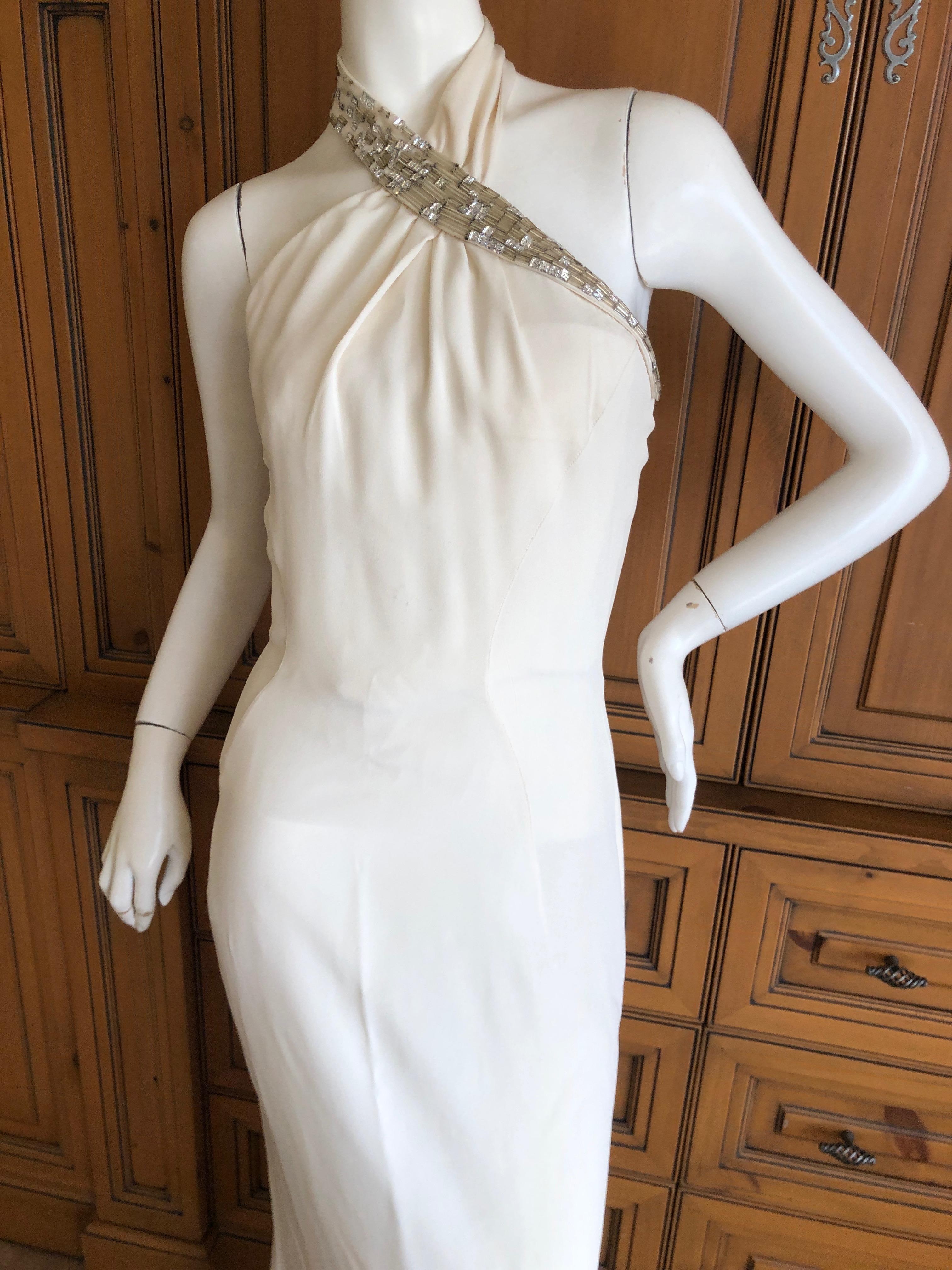 Thierry Mugler 1980's Vintage  Ivory Halter Dress with Crystal Embellished Yoke In Excellent Condition For Sale In Cloverdale, CA