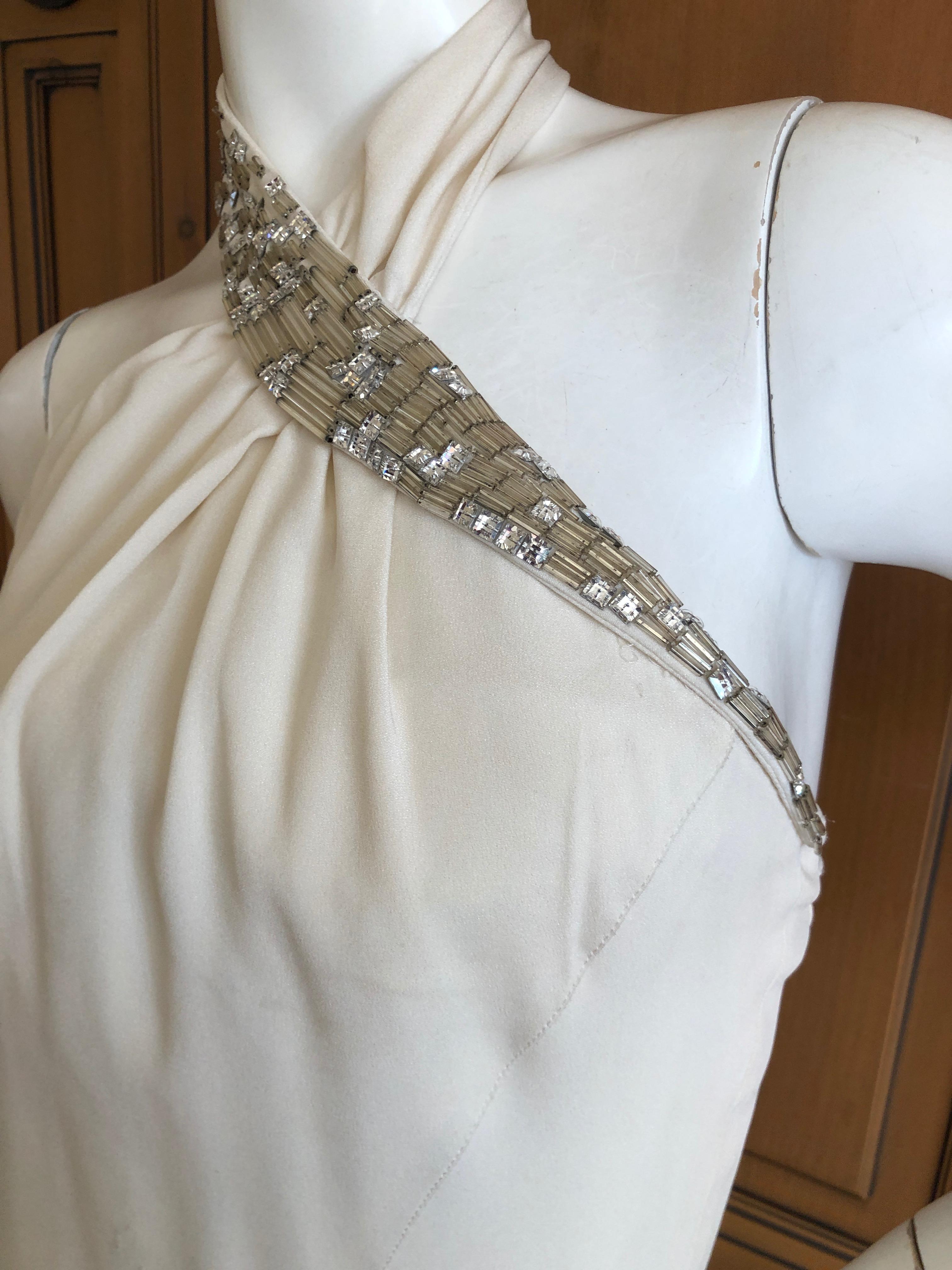 Thierry Mugler 1980's Vintage  Ivory Halter Dress with Crystal Embellished Yoke For Sale 1