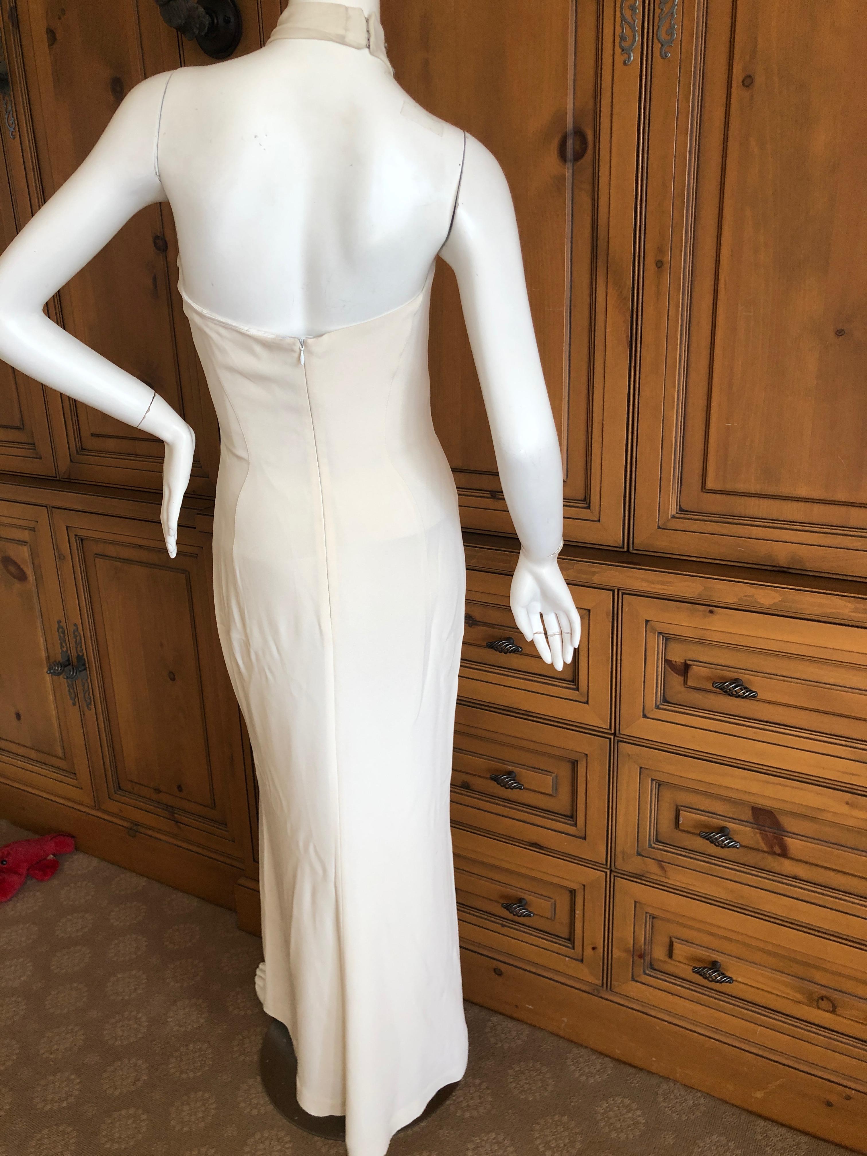 Thierry Mugler 1980's Vintage  Ivory Halter Dress with Crystal Embellished Yoke For Sale 2