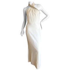 Thierry Mugler 1980's Vintage  Ivory Halter Dress with Crystal Embellished Yoke