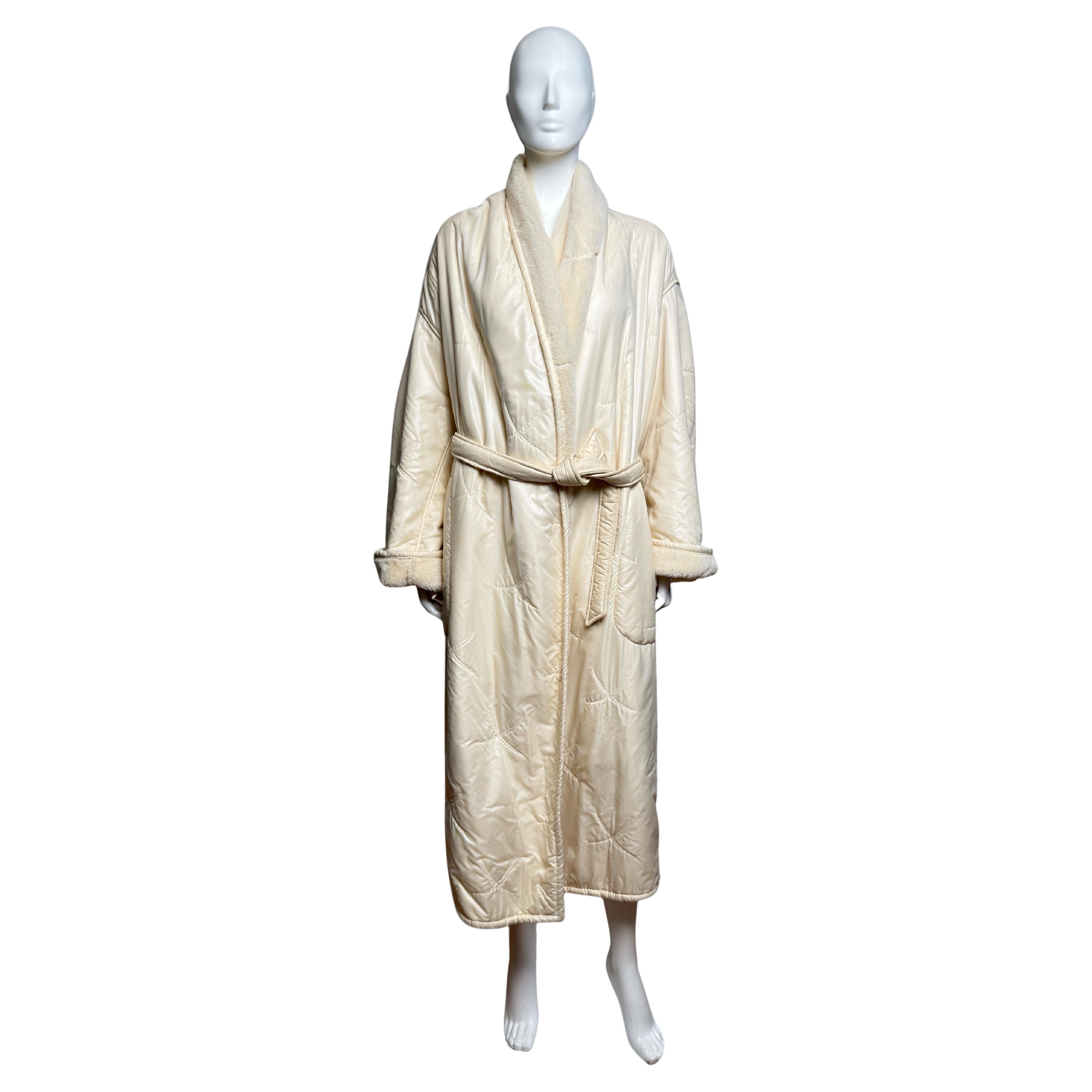 Thierry Mugler 1980s White Shearling Fleece Bathrobe Coat