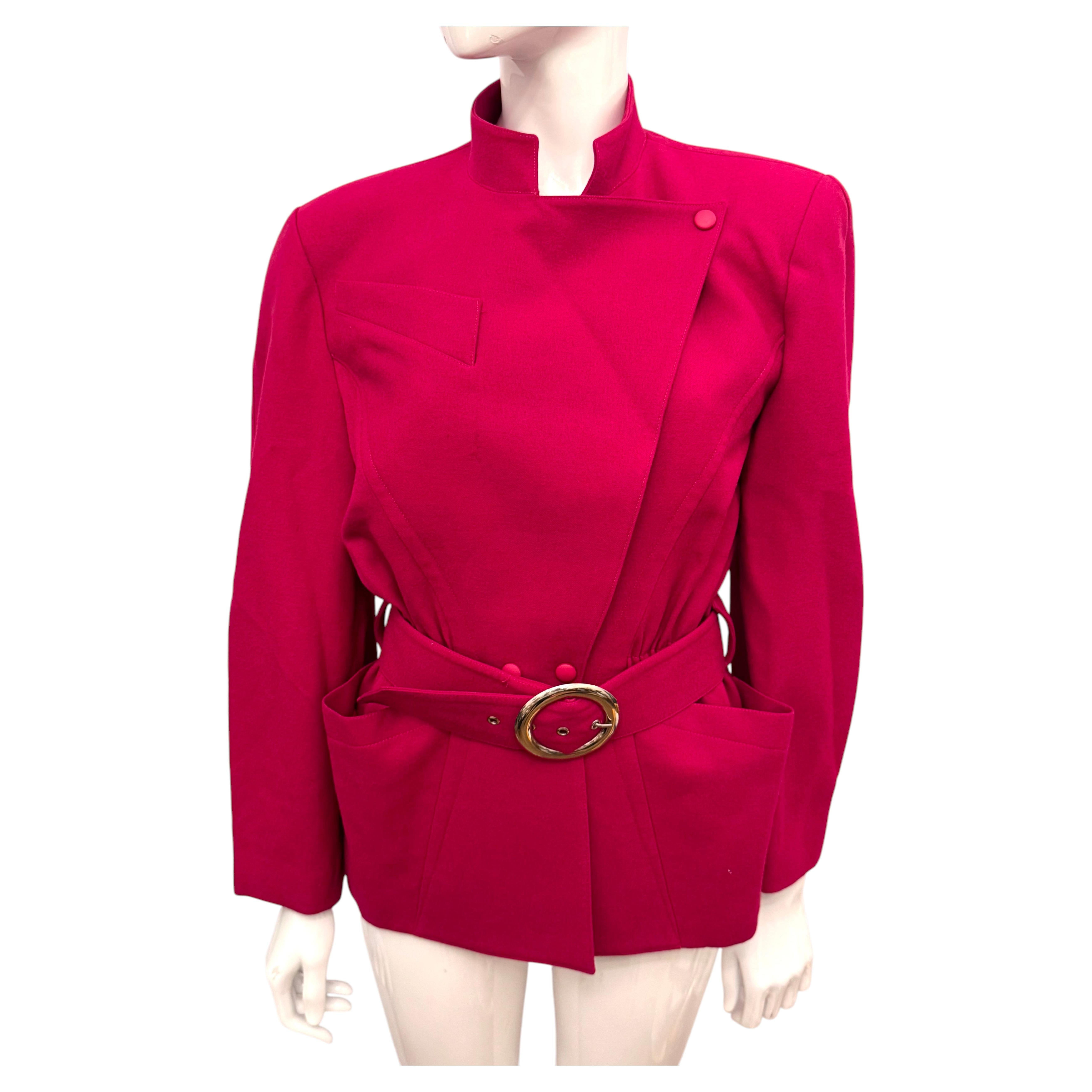 Thierry Mugler, 1989–1990, rosafarbene Wolljacke in Himbeerrot im Angebot