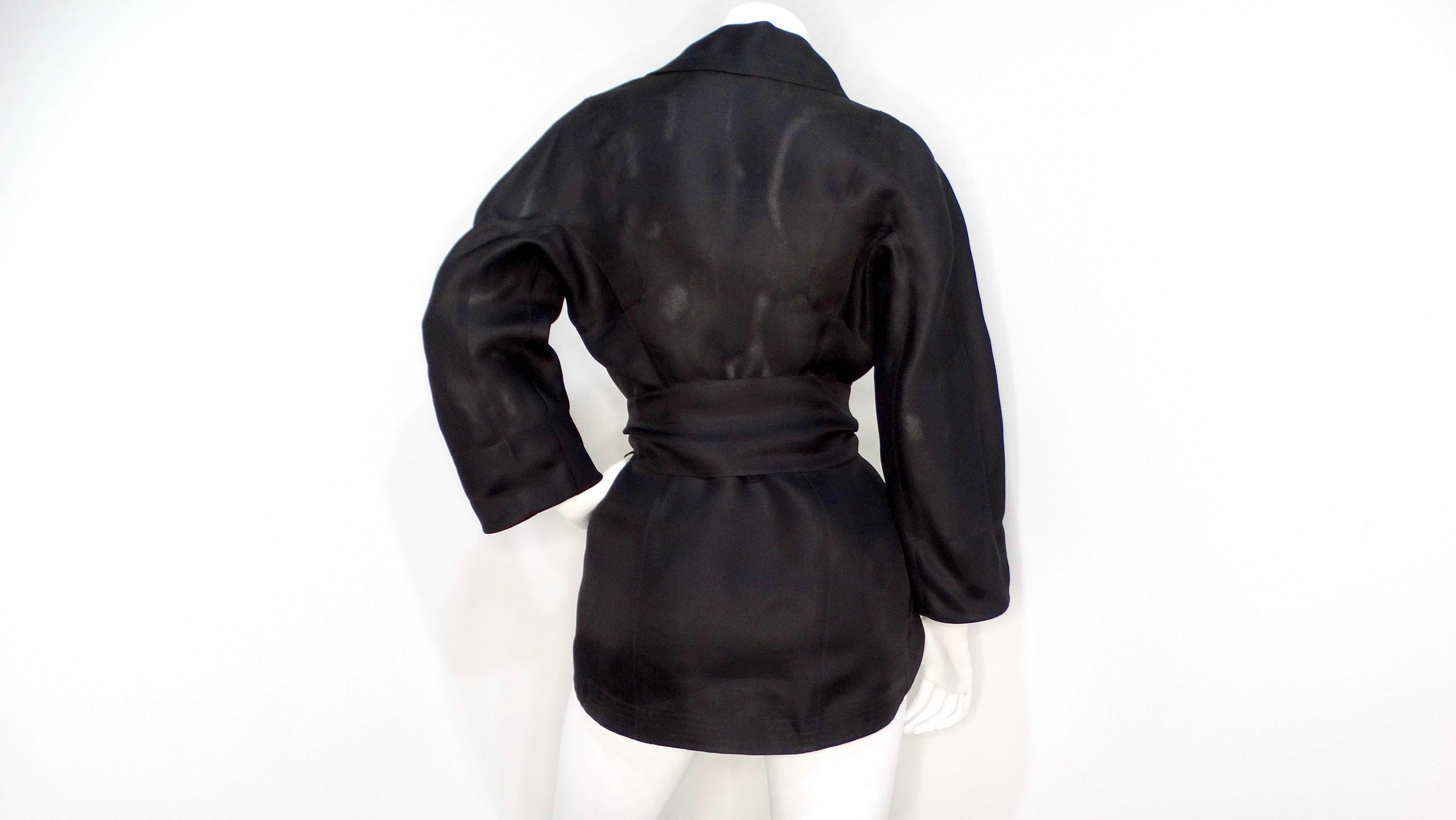 Thierry Mugler 1990s Giacca con cintura in seta nera e rosa trasparente in vendita 1