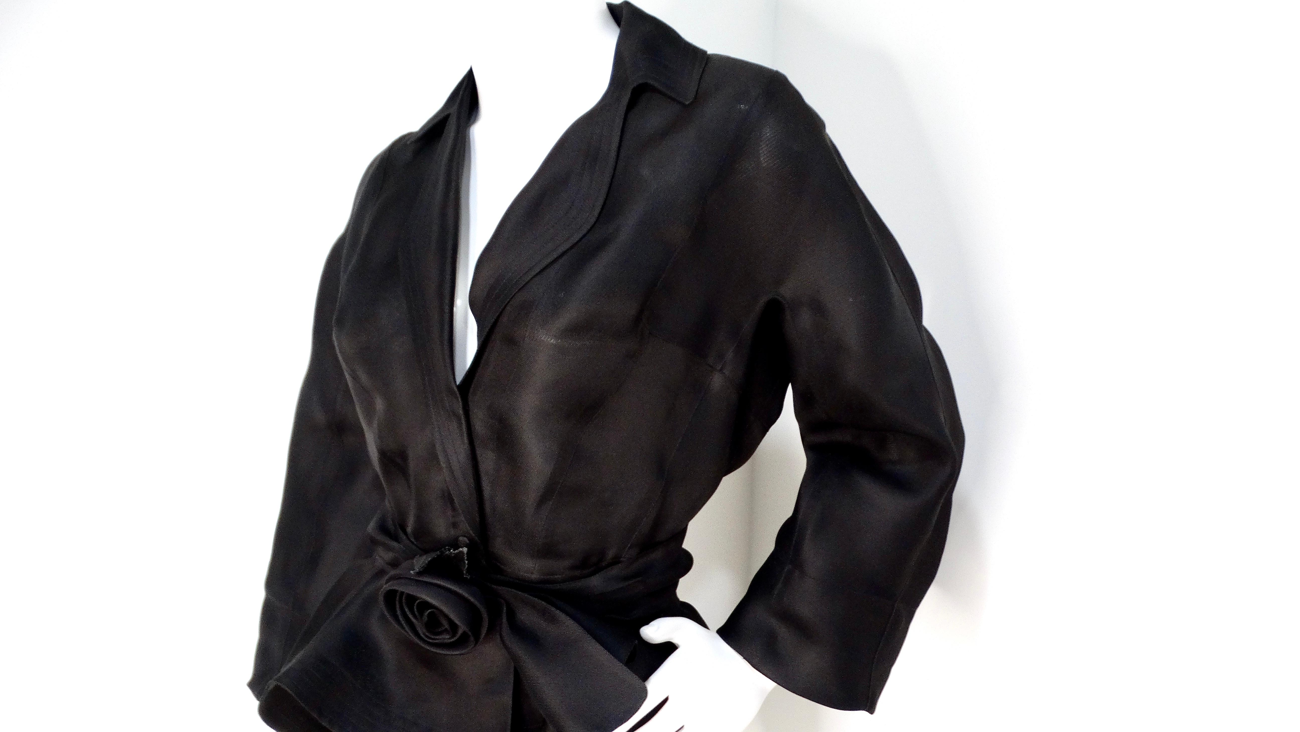 Thierry Mugler 1990s Giacca con cintura in seta nera e rosa trasparente in vendita 4