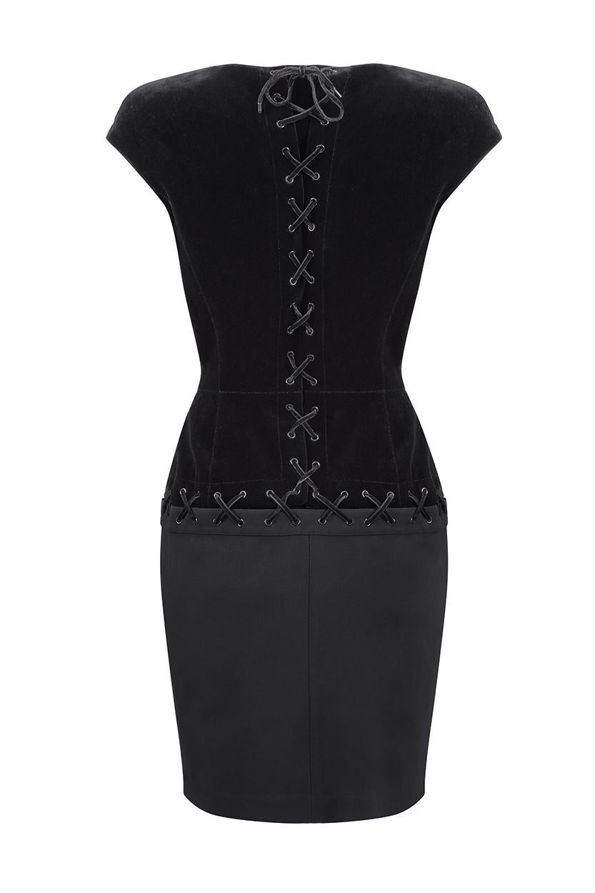 Thierry Mugler 1990s Black Velvet Corseted Cocktail Dress  In Excellent Condition In London, GB