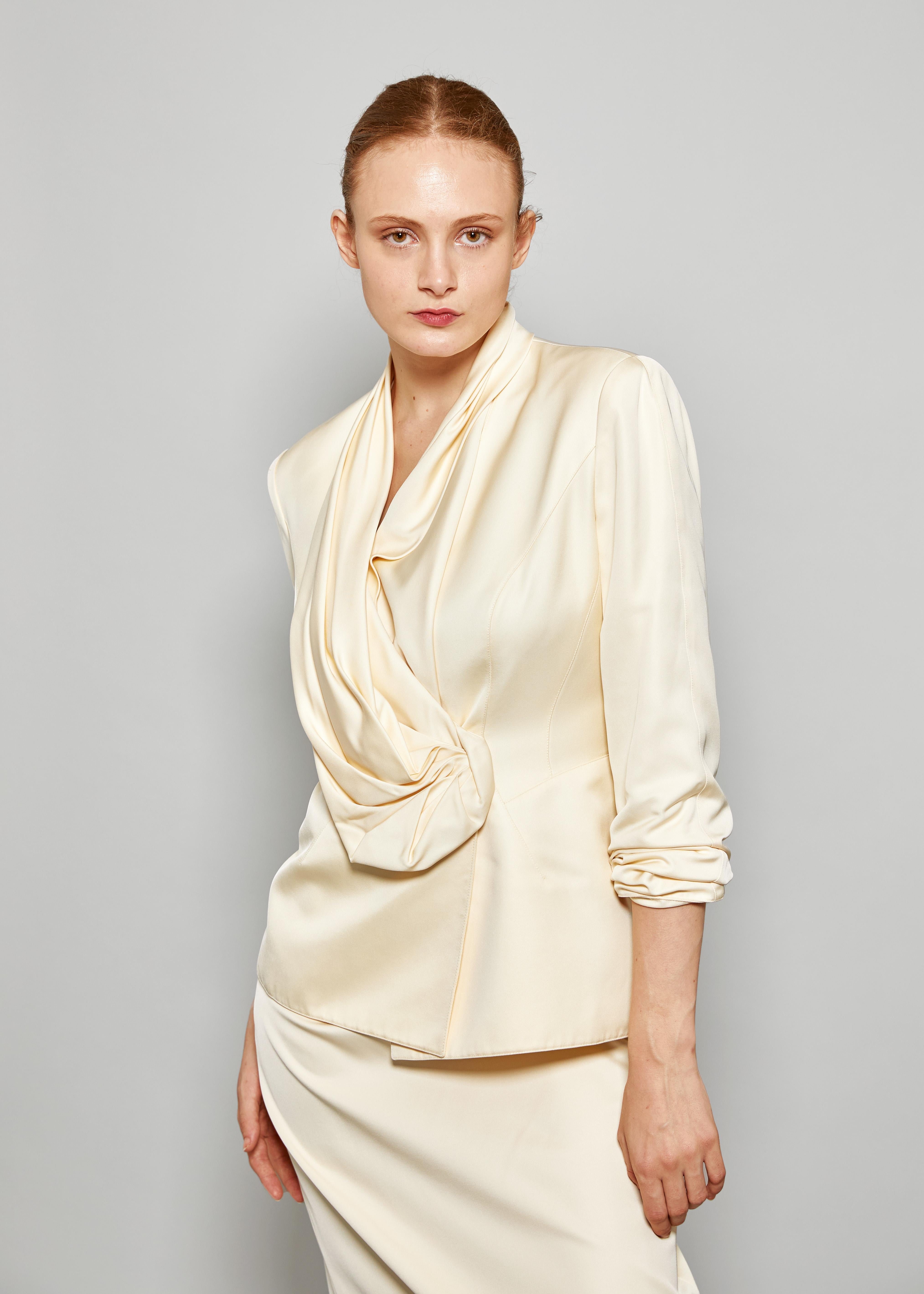 Thierry Mugler 1990's Ivory Silk Skirt Suit In Excellent Condition For Sale In Los Angeles, CA