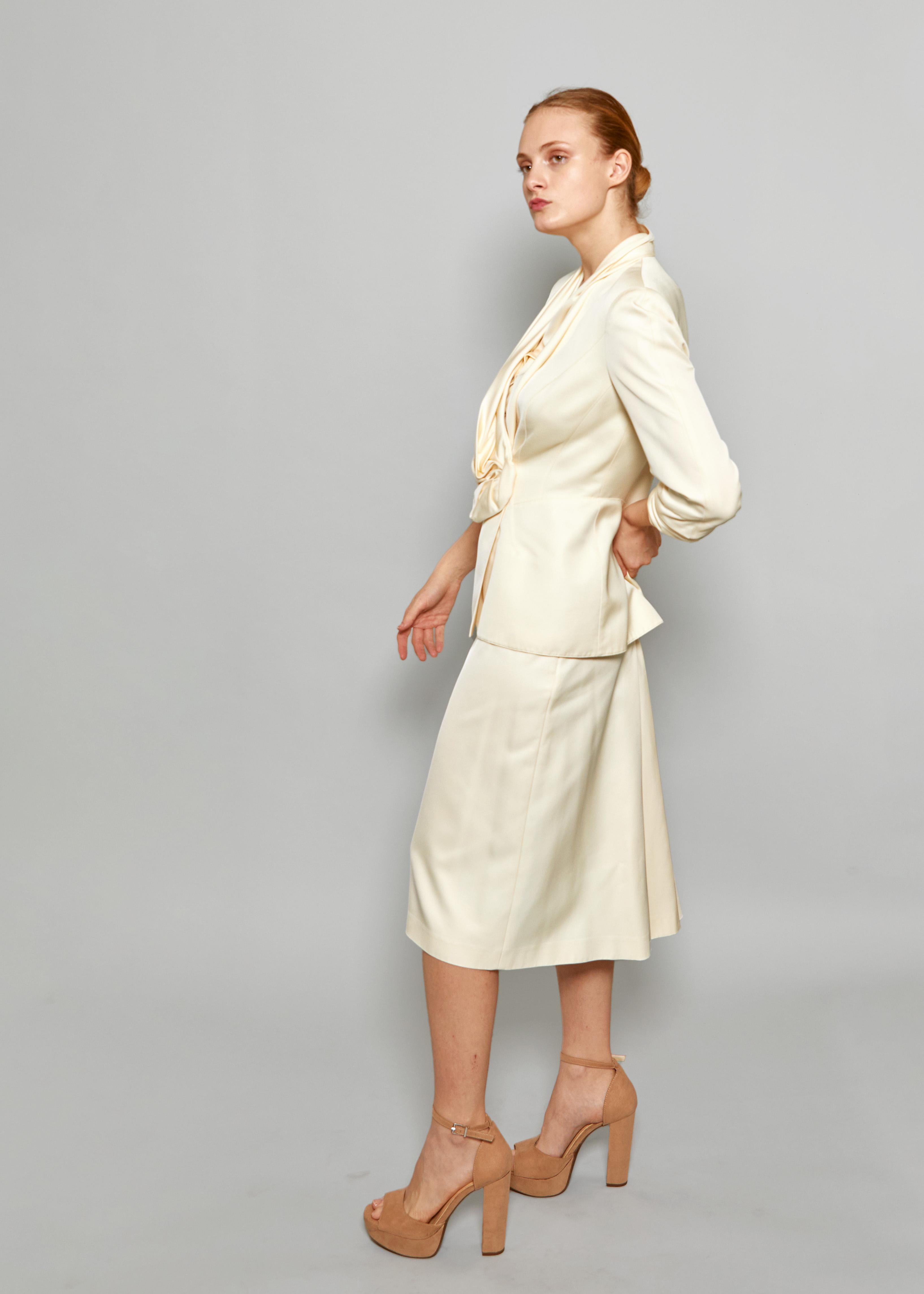 Thierry Mugler 1990's Ivory Silk Skirt Suit For Sale 1