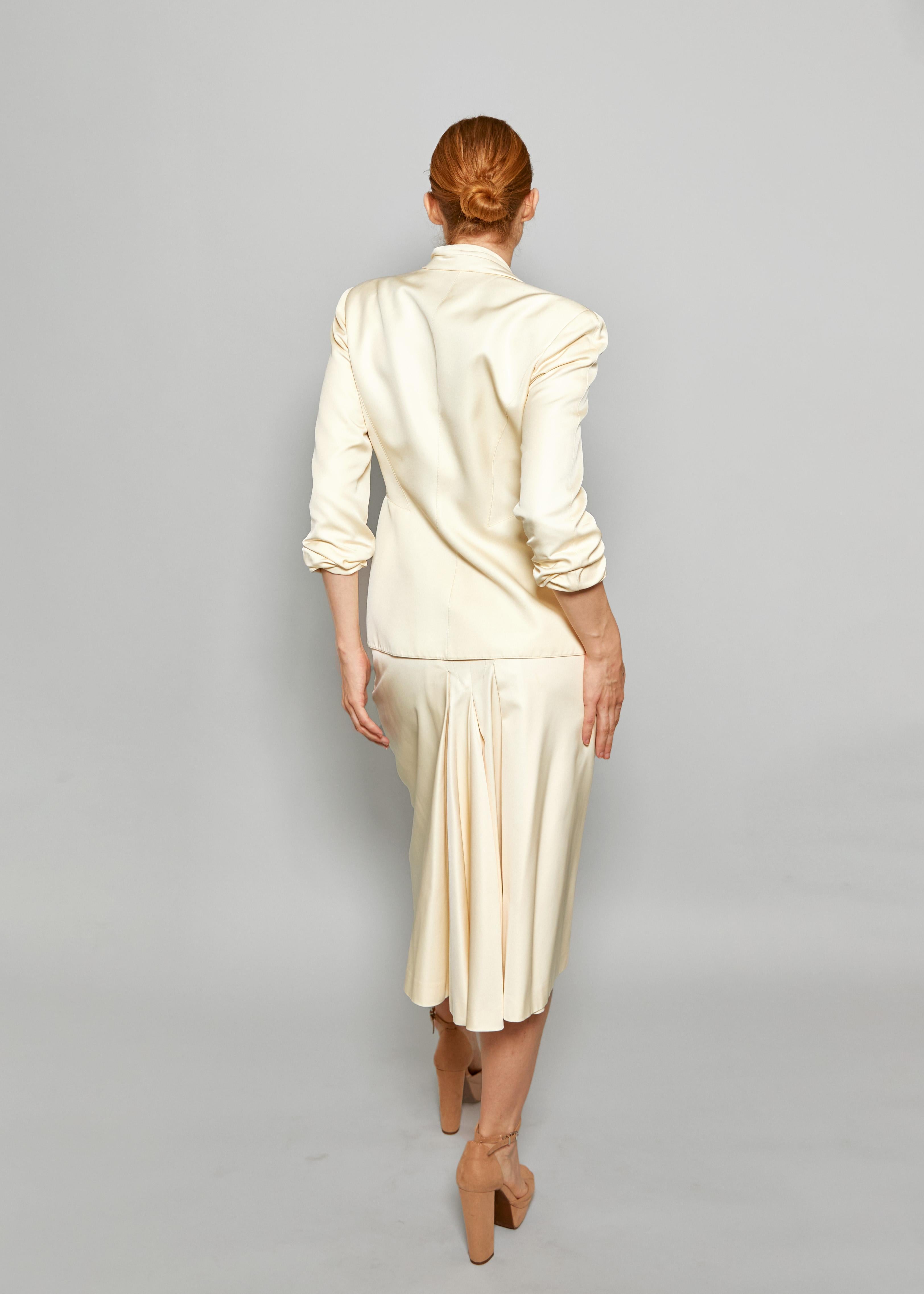 Thierry Mugler 1990's Ivory Silk Skirt Suit For Sale 2