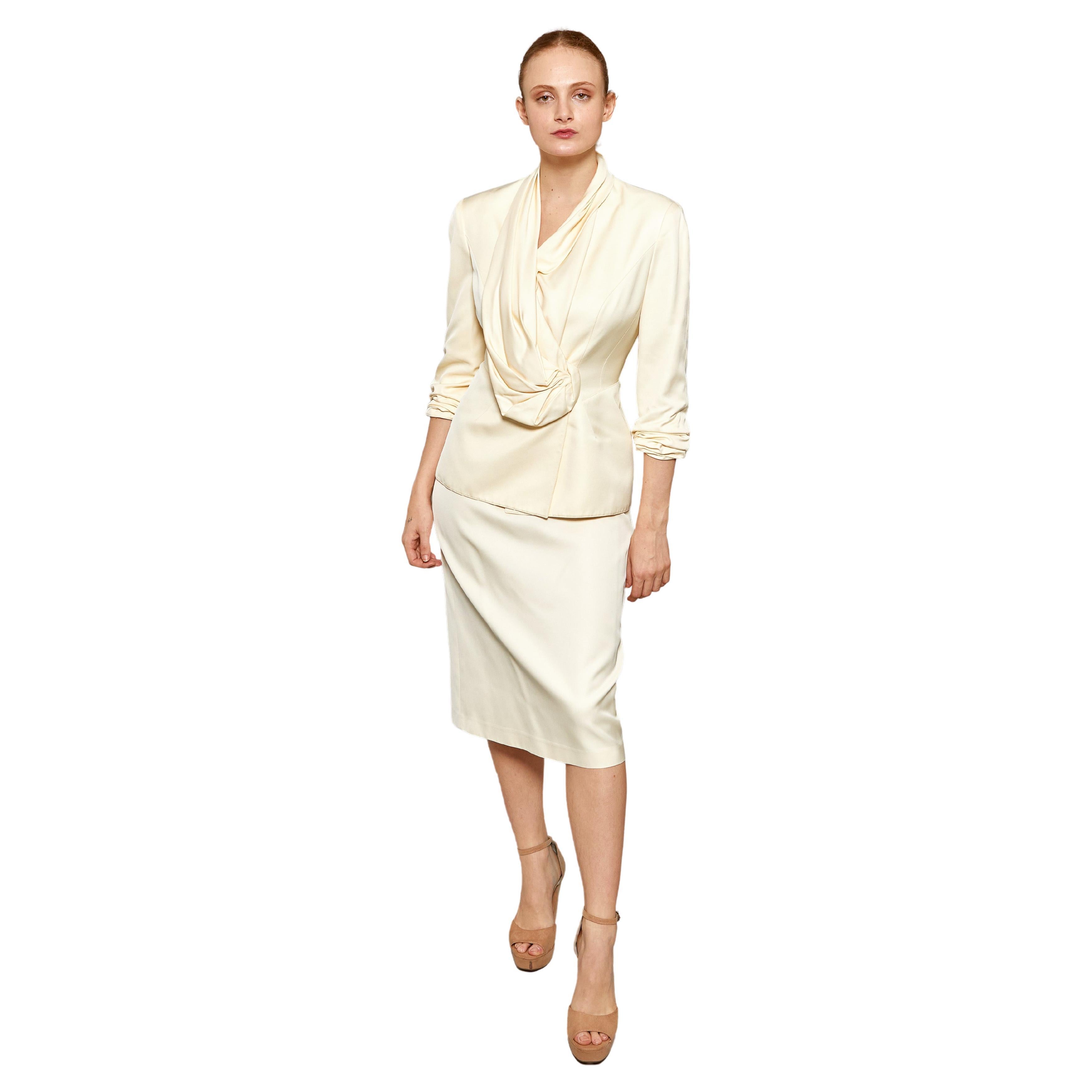 Thierry Mugler 1990's Ivory Silk Skirt Suit For Sale