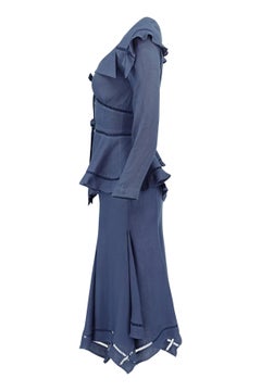 Thierry Mugler 1990s Navy Linen Peplum Jacket and Skirt Set