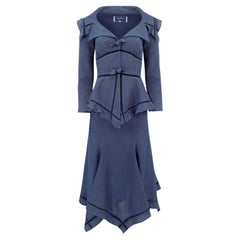 Thierry Mugler 1990s Navy Linen Peplum Jacket and Skirt Set