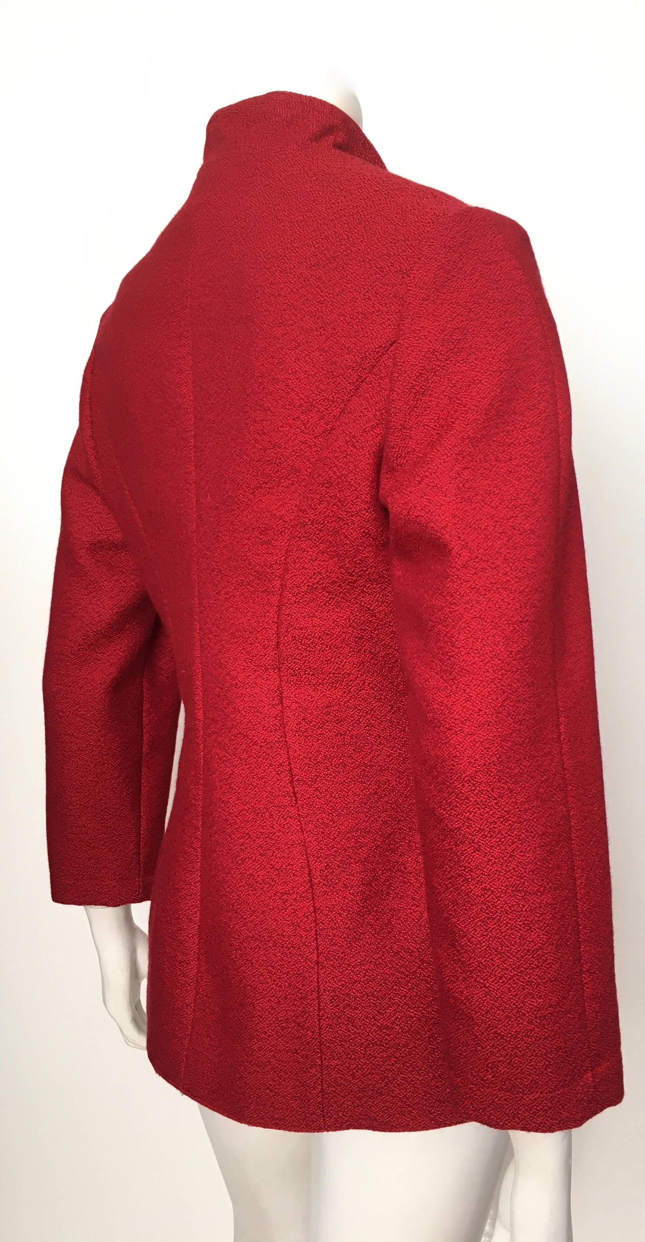 Women's or Men's Thierry Mugler 1990s Red Wool Sculptural Jacket Size 8.  For Sale