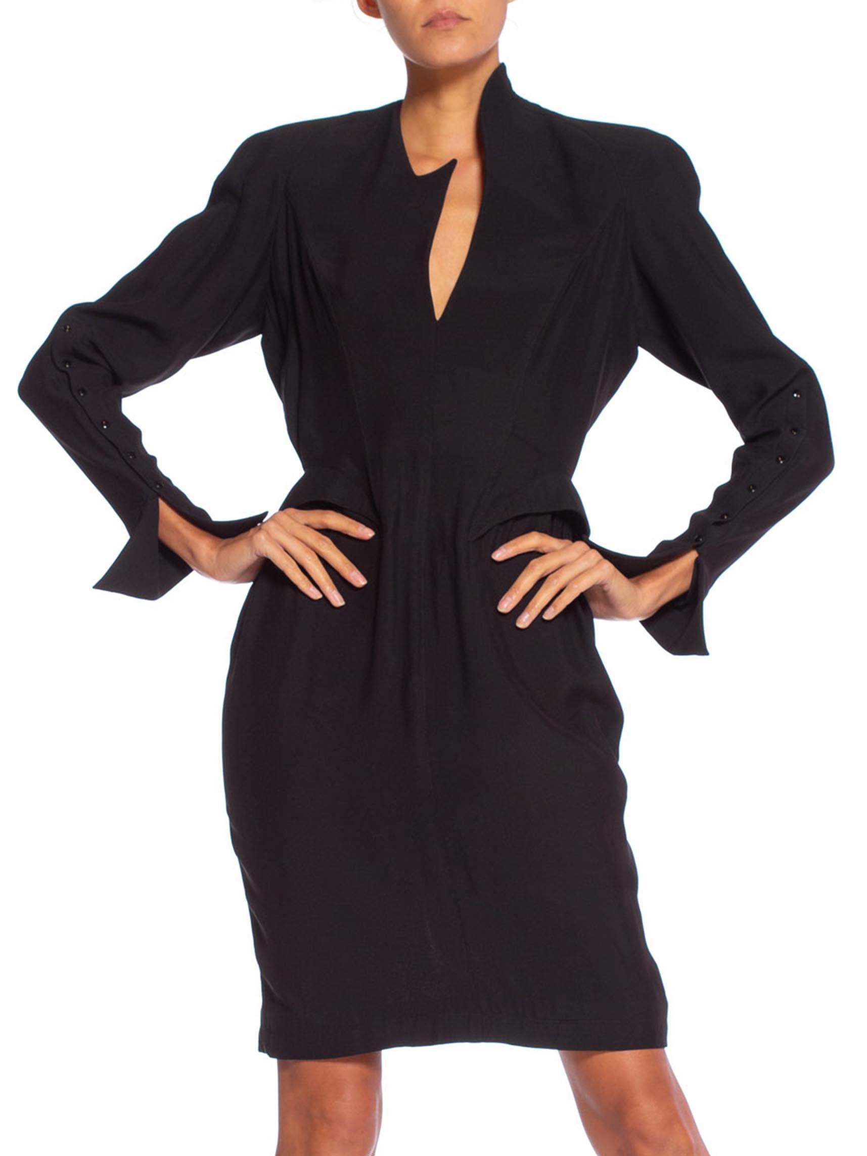 1990'S THIERRY MUGLER Black Silk Long Sleeve Dress For Sale 2