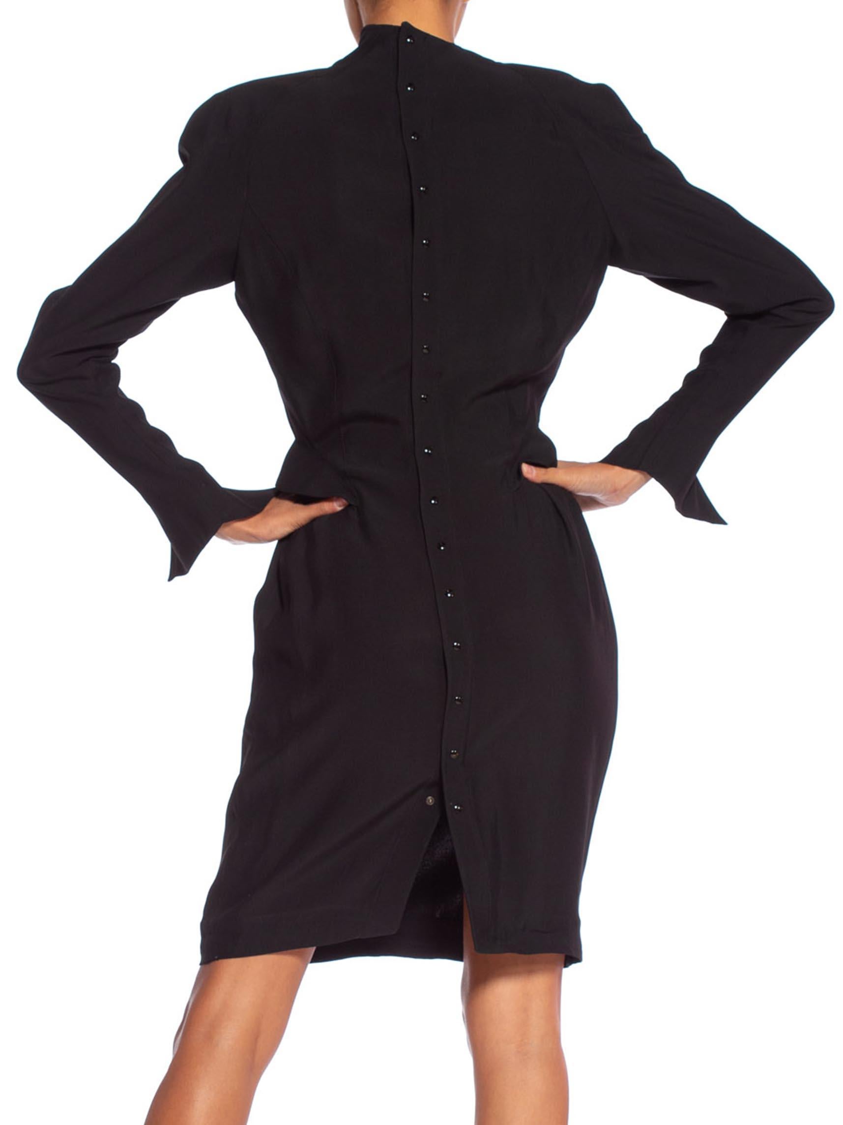 1990'S THIERRY MUGLER Black Silk Long Sleeve Dress For Sale 4