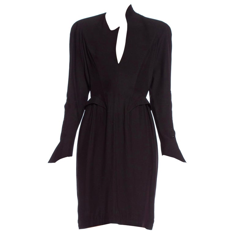 1990'S THIERRY MUGLER Black Silk Long Sleeve Dress For Sale at 1stDibs