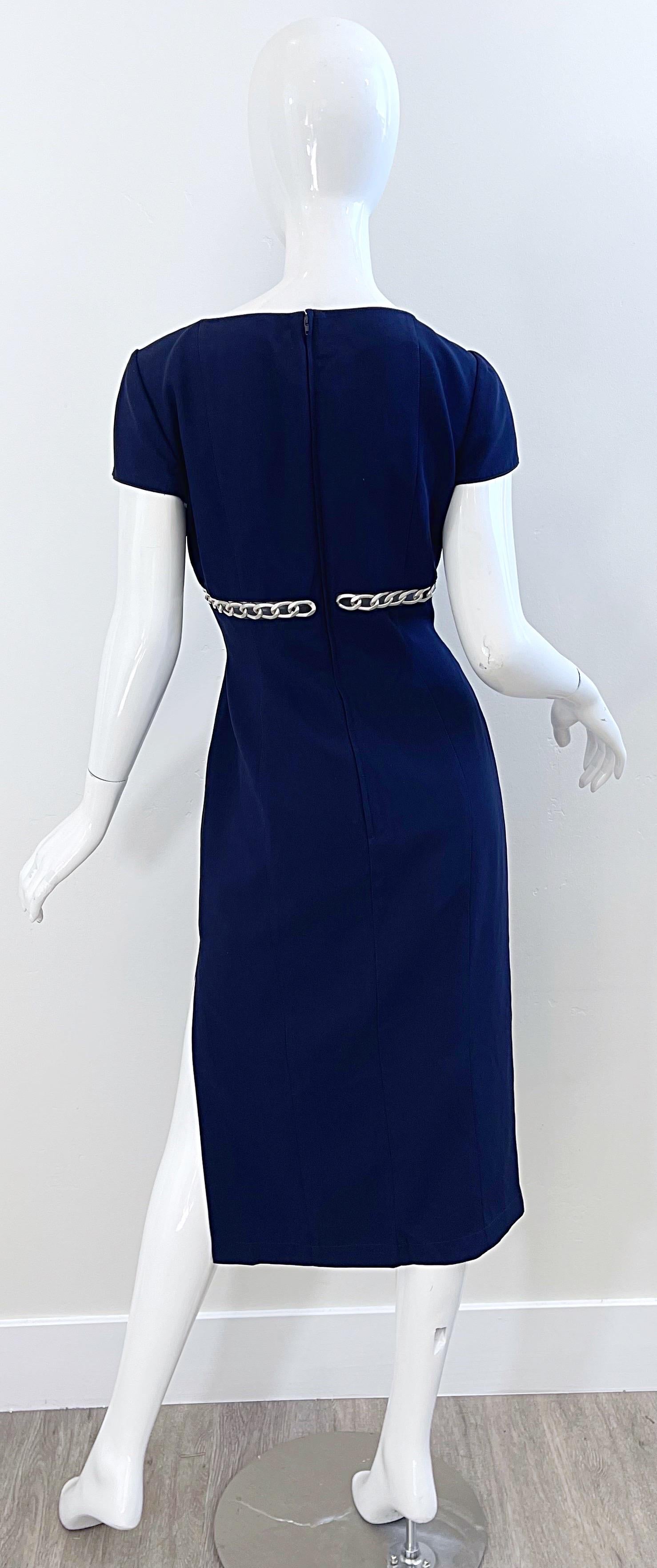 Thierry Mugler 1990s Size 44 / 10 12 Navy Blue Chain Cut - Out Vintage 90s Dress 2