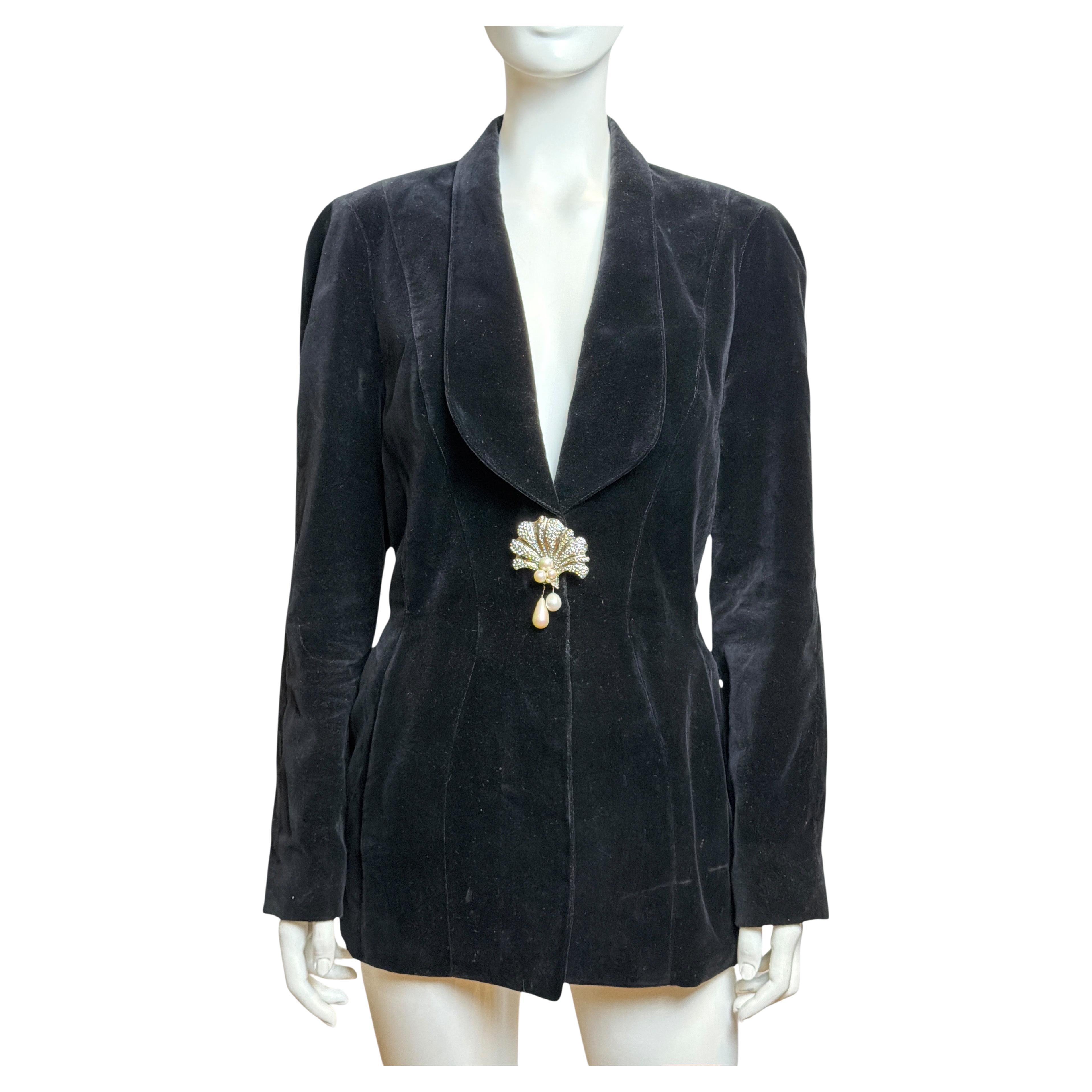 Thierry Mugler 1990s Velvet Shell Pearl Button Blazer Jacket