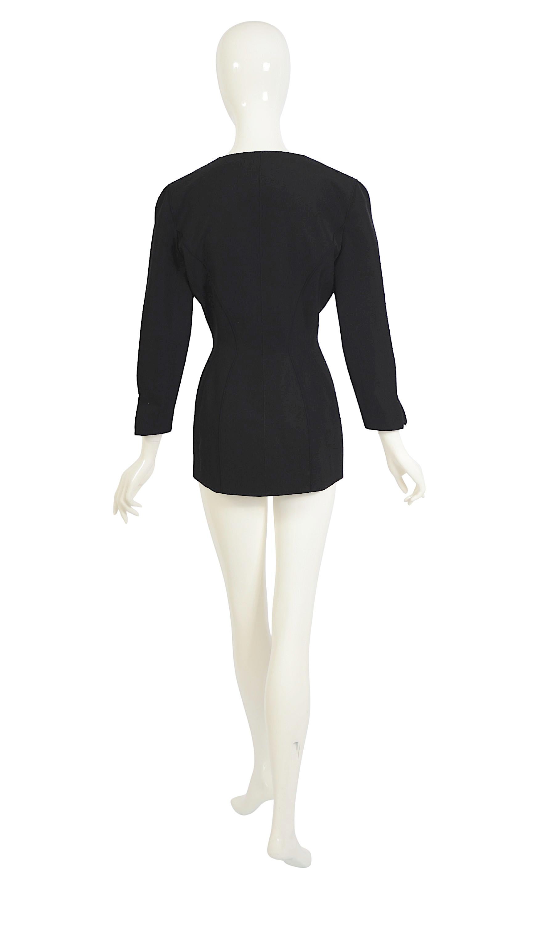 Thierry Mugler 1990s Vintage Timeless Black Wool Jacket For Sale 2