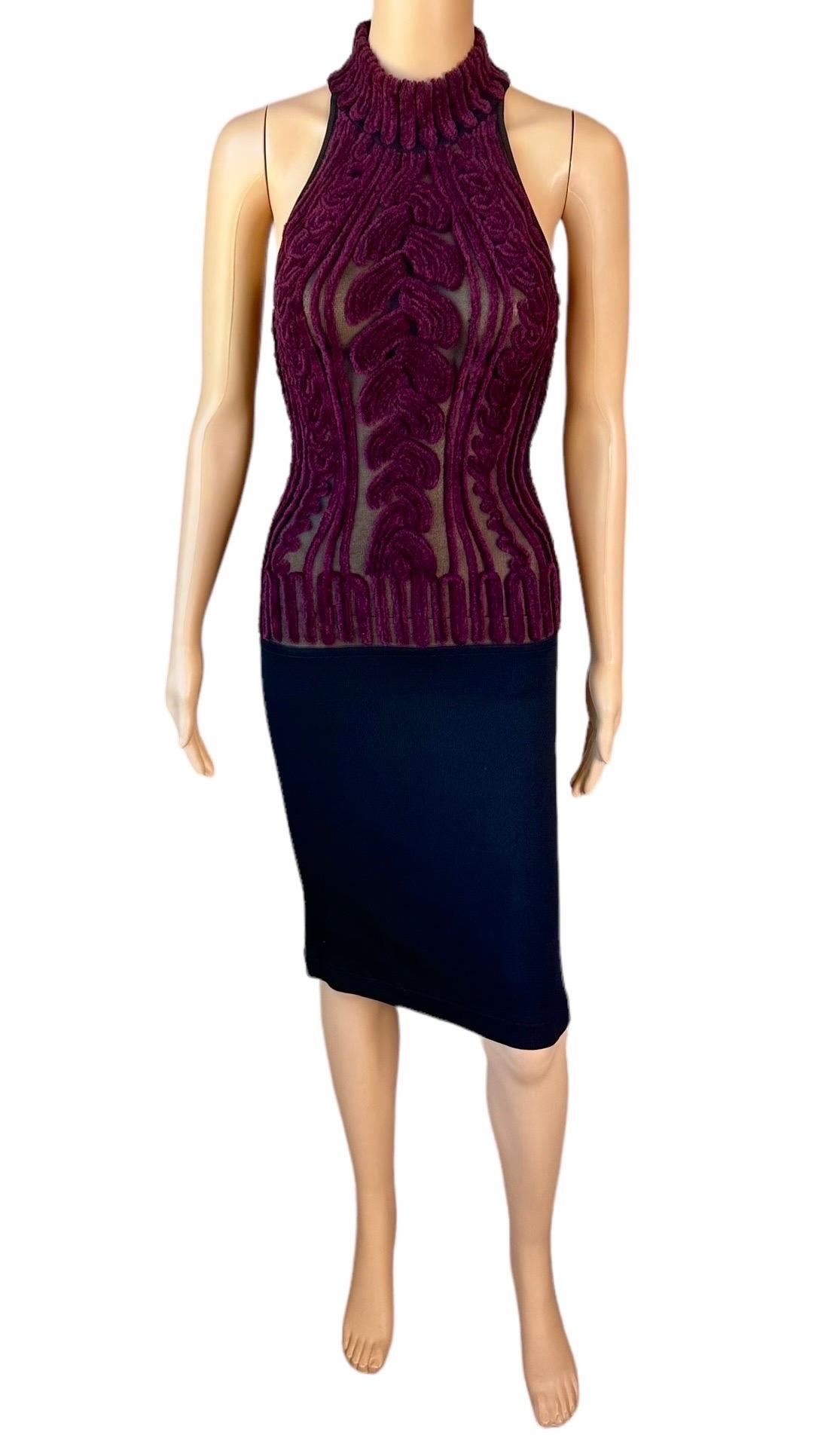 Thierry Mugler 1990's Vintage Semi-Sheer Devoré Faux Chenille Cable Knit Dress  In Good Condition For Sale In Naples, FL