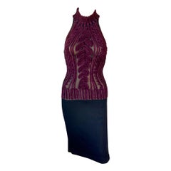Thierry Mugler 1990's Vintage Semi-Sheer Devoré Faux Chenille Kabelstrickkleid