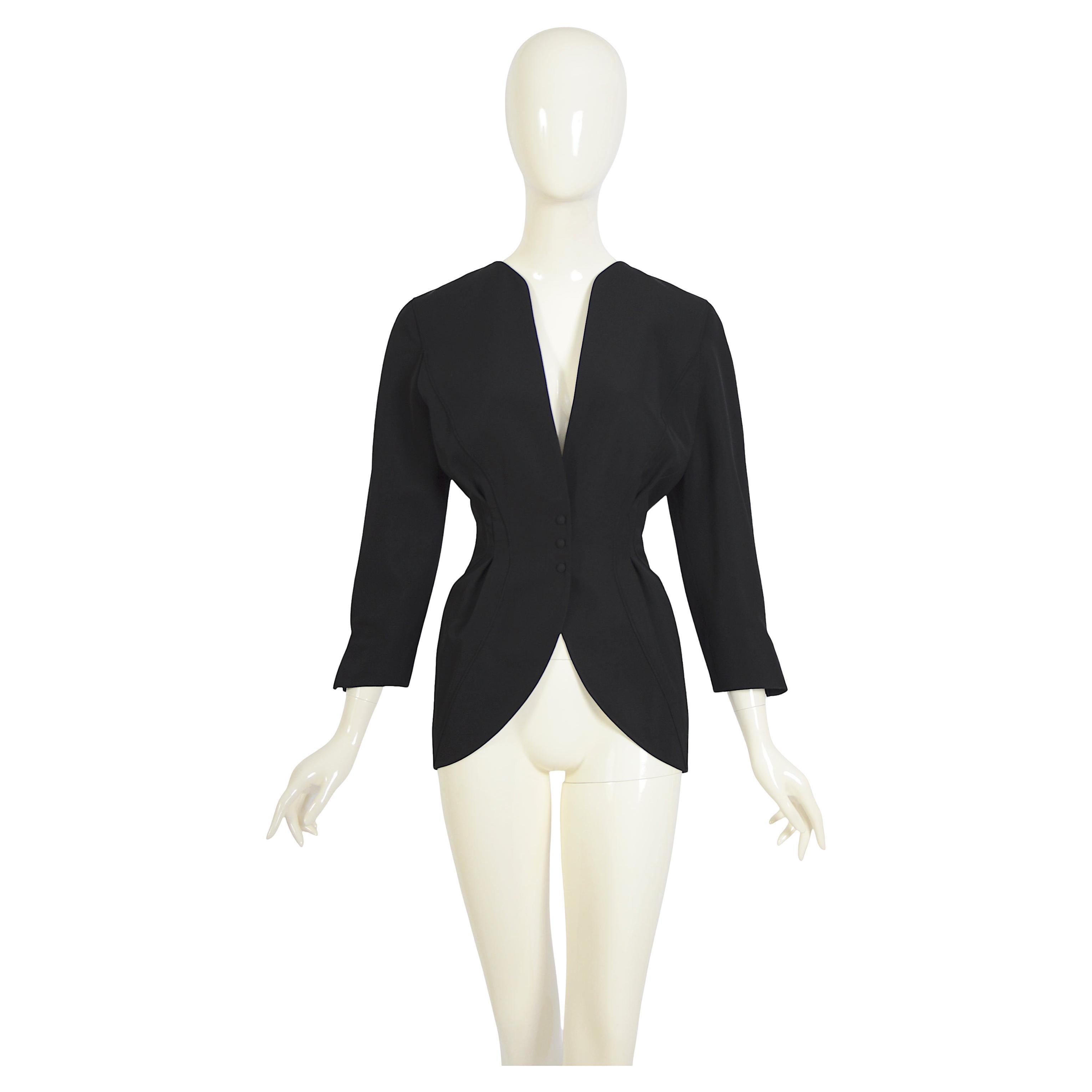 Thierry Mugler 1990s Vintage Timeless Black Wool Jacket For Sale