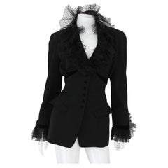 THIERRY MUGLER 1994 Black Jacket / Blazer With Tulle Collar and Cuffs