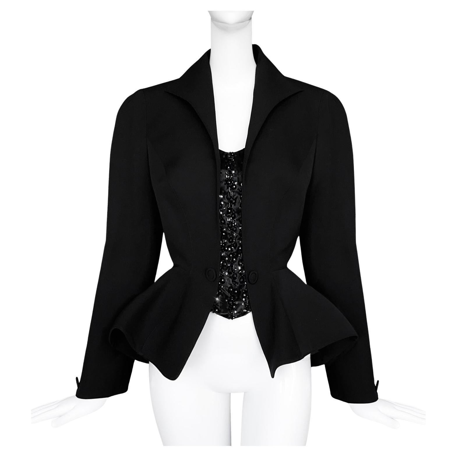Thierry Mugler 1996 Les Amazones Sculptural Black Crystal Jacket