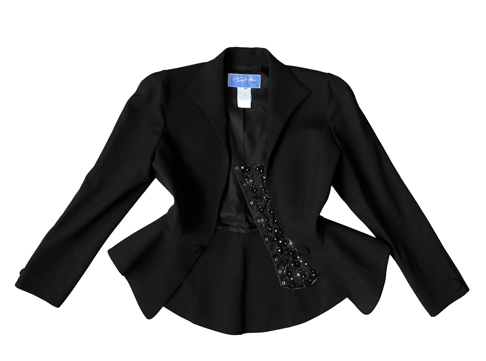 Thierry Mugler 1996 Les Amazones Sculptural Black Crystal Jacket For Sale 3