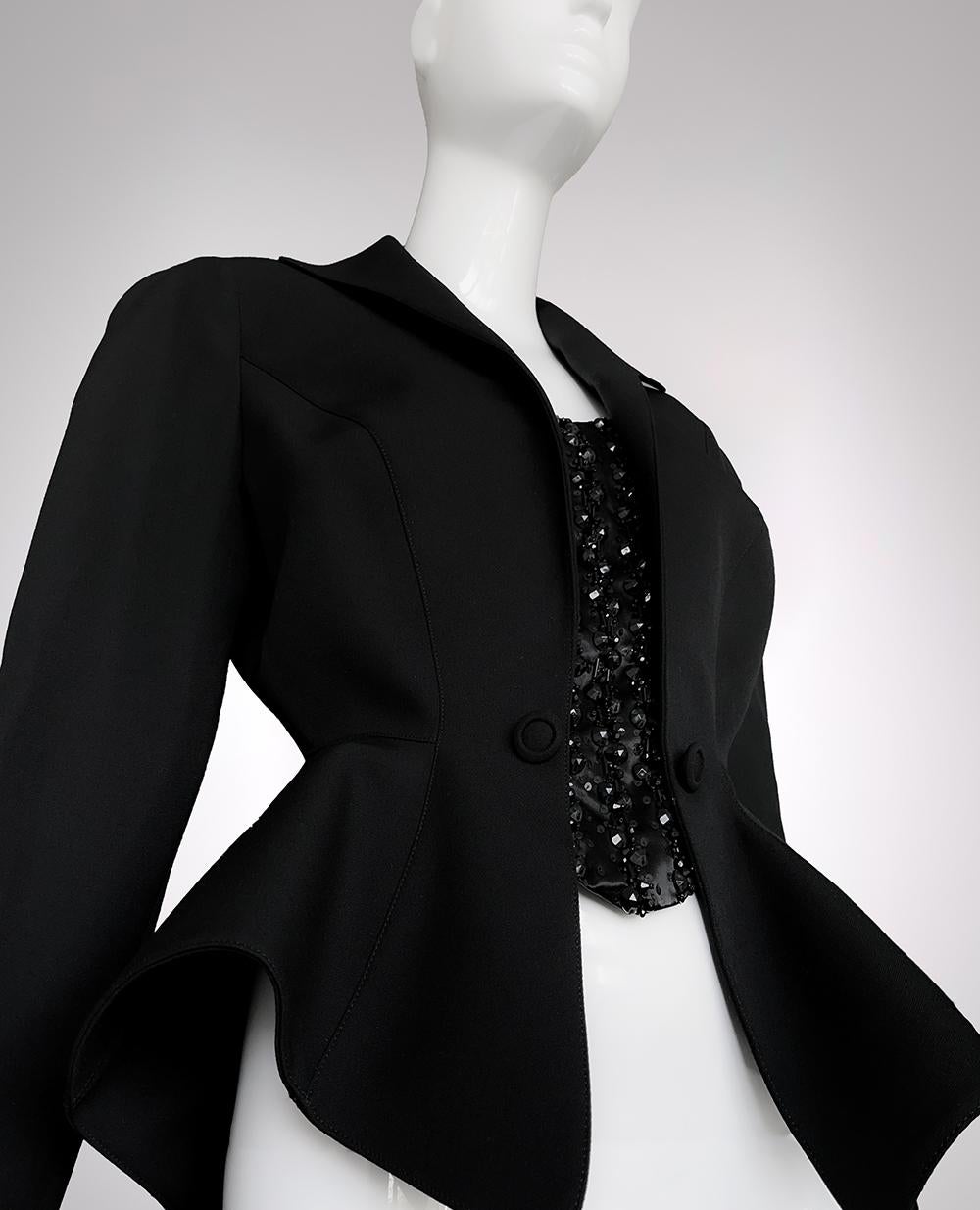 Thierry Mugler 1996 Les Amazones Sculptural Black Crystal Jacket For Sale 4