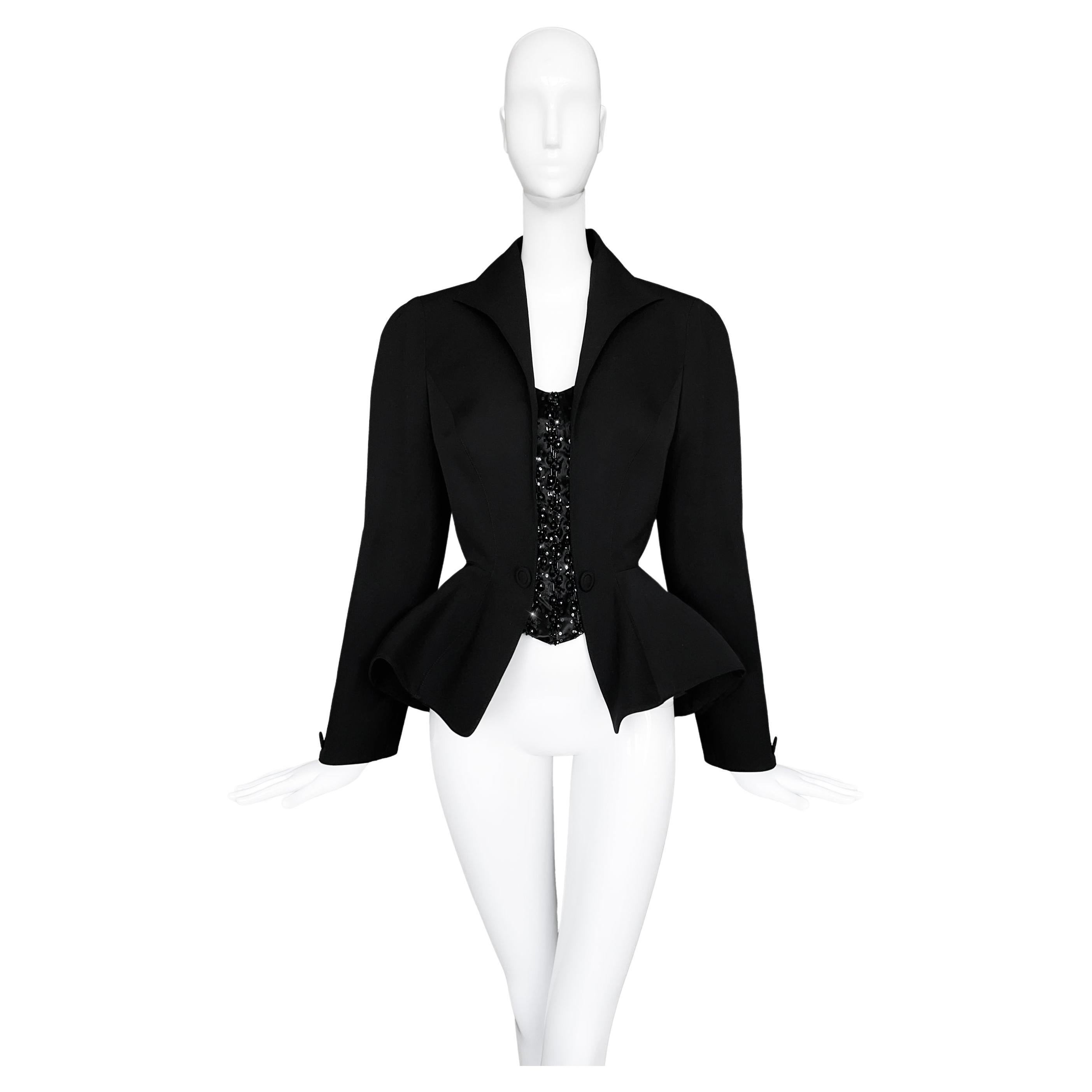 Thierry Mugler 1996 Les Amazones Sculptural Black Crystal Jacket For Sale