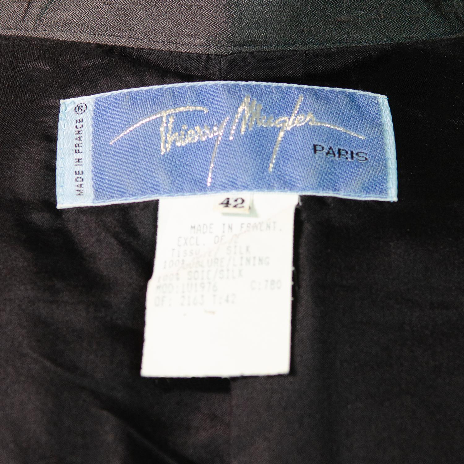 THIERRY MUGLER Tailleur jupe en soie texturée grise style futuriste, 1998 en vente 4