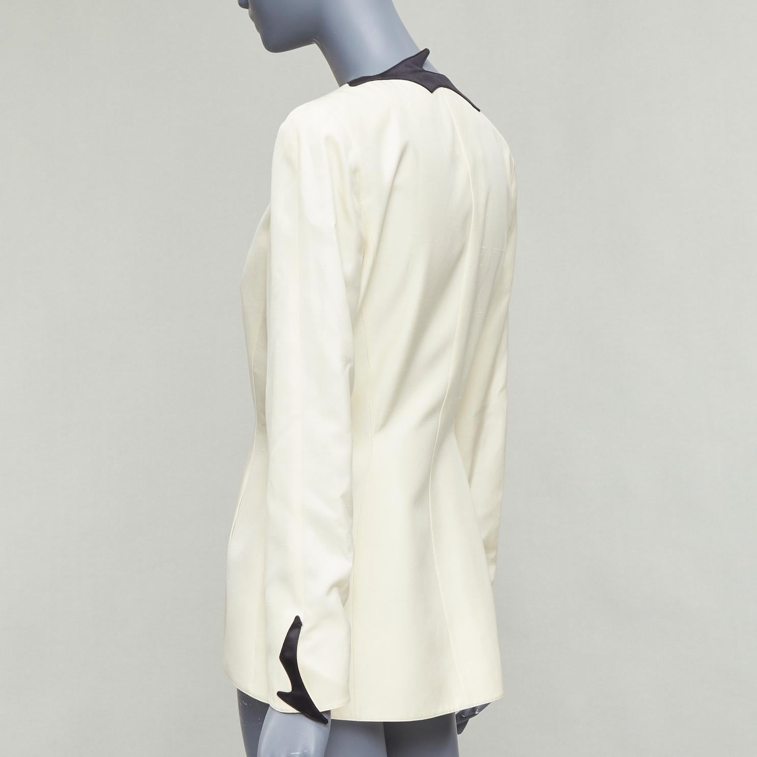 THIERRY MUGLER 1998 Vintage off white cotton border collar peplum blazer FR40 L For Sale 1
