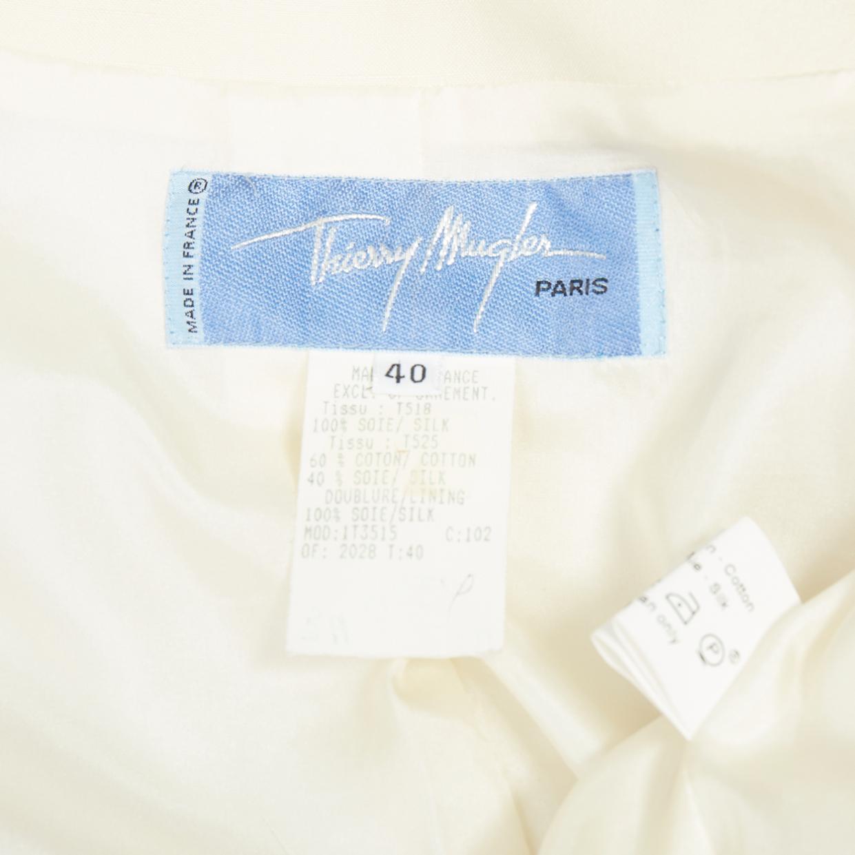 THIERRY MUGLER 1998 Vintage off white cotton border collar peplum blazer FR40 L For Sale 3