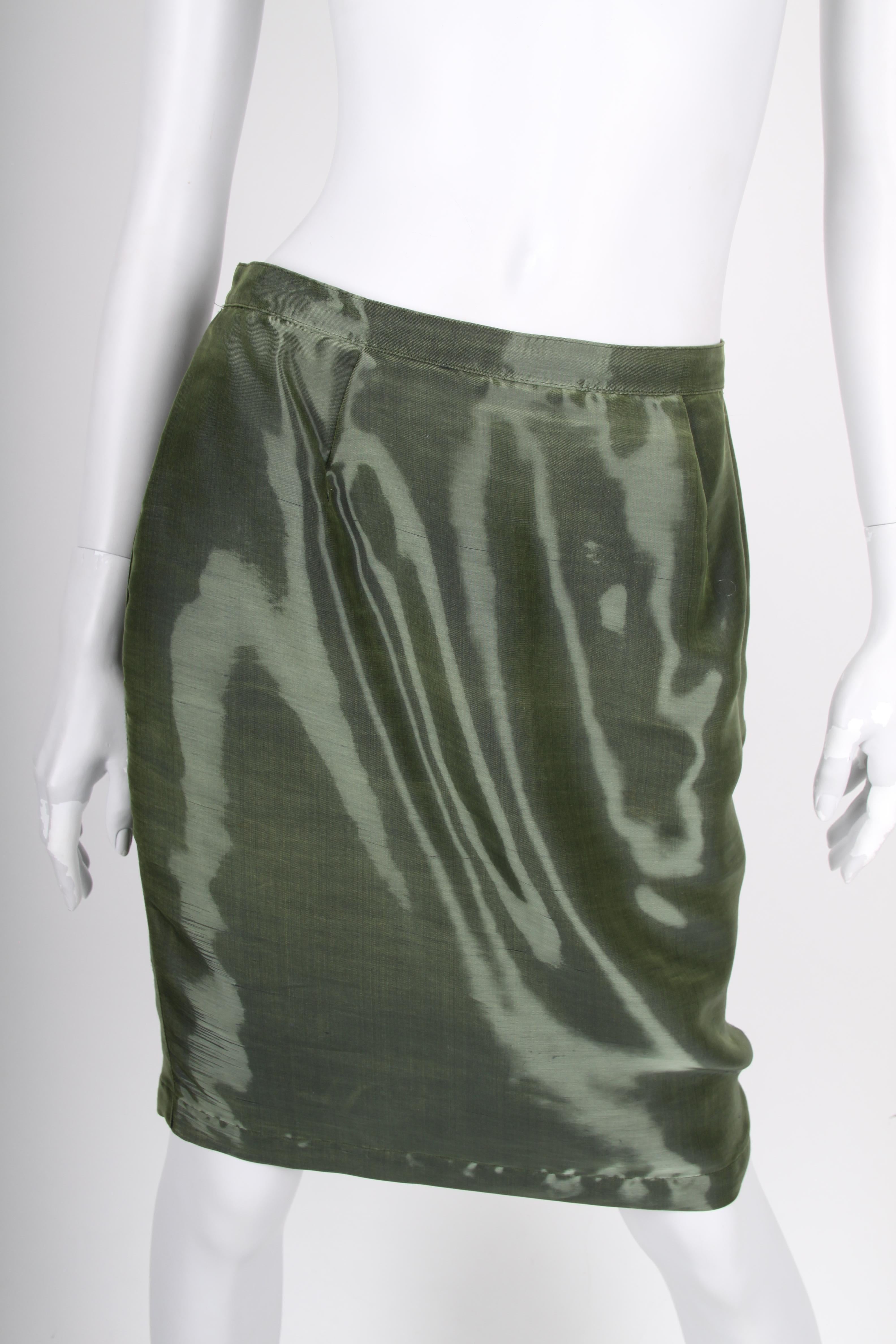 Thierry Mugler 2-pcs Suit Jacket & Skirt - olive green Damen im Angebot