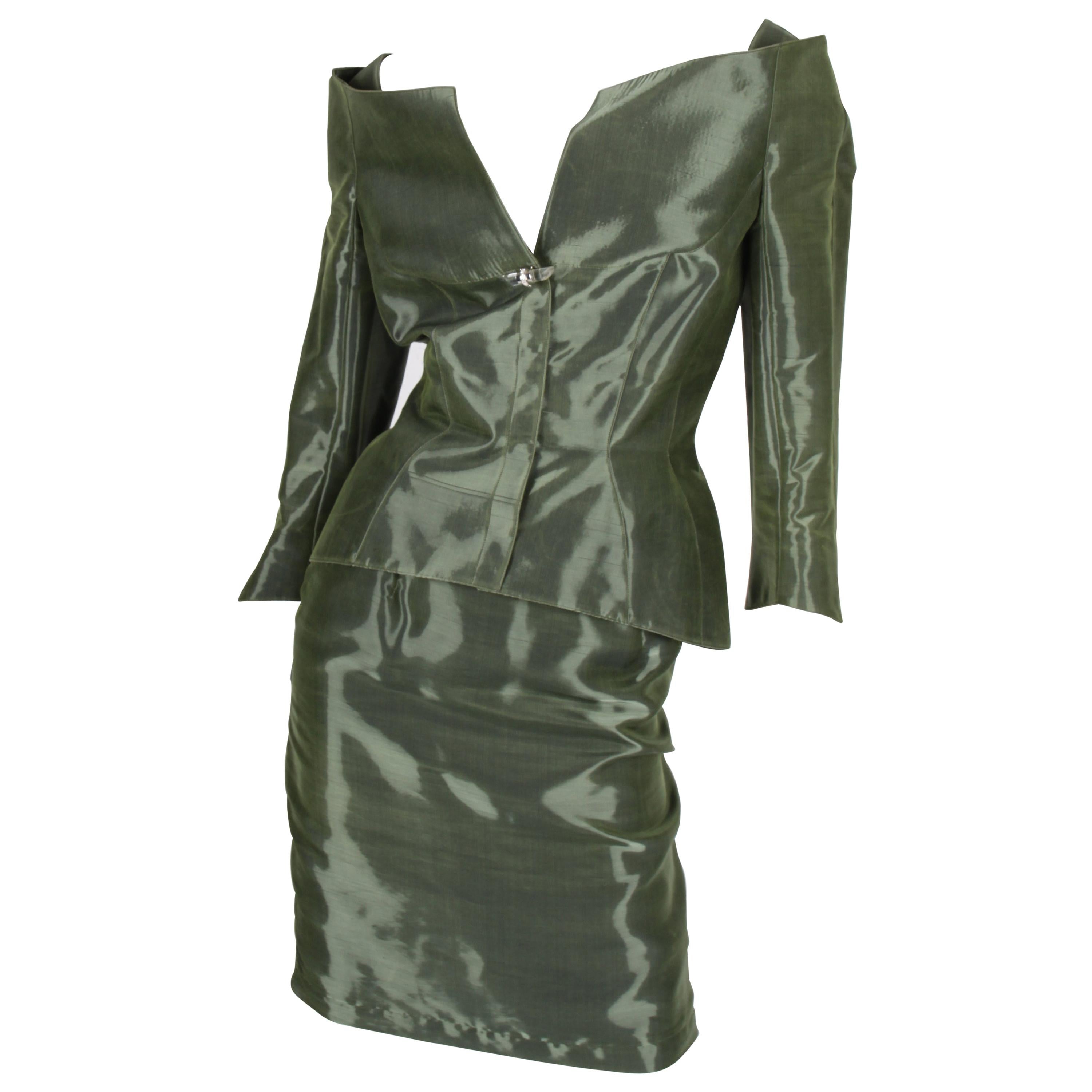 Thierry Mugler 2-pcs Suit Jacket & Skirt - olive green im Angebot