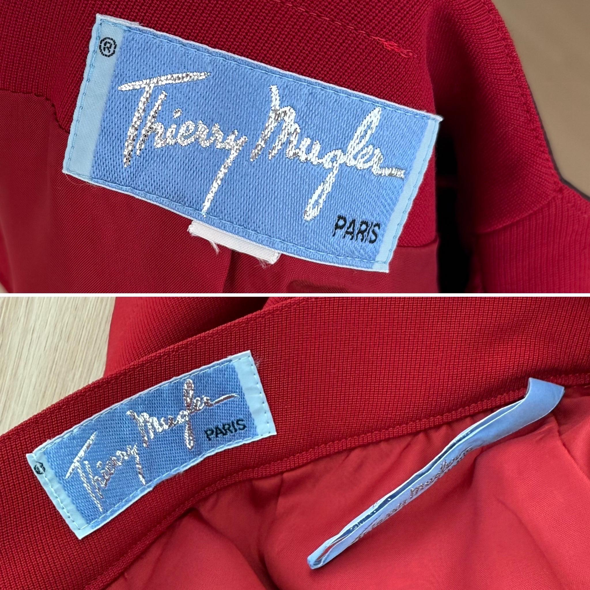 Women's THIERRY MUGLER 80s/90s Vintage Cut-Out Skirt Suit Set Red + Black Cinched Waist For Sale