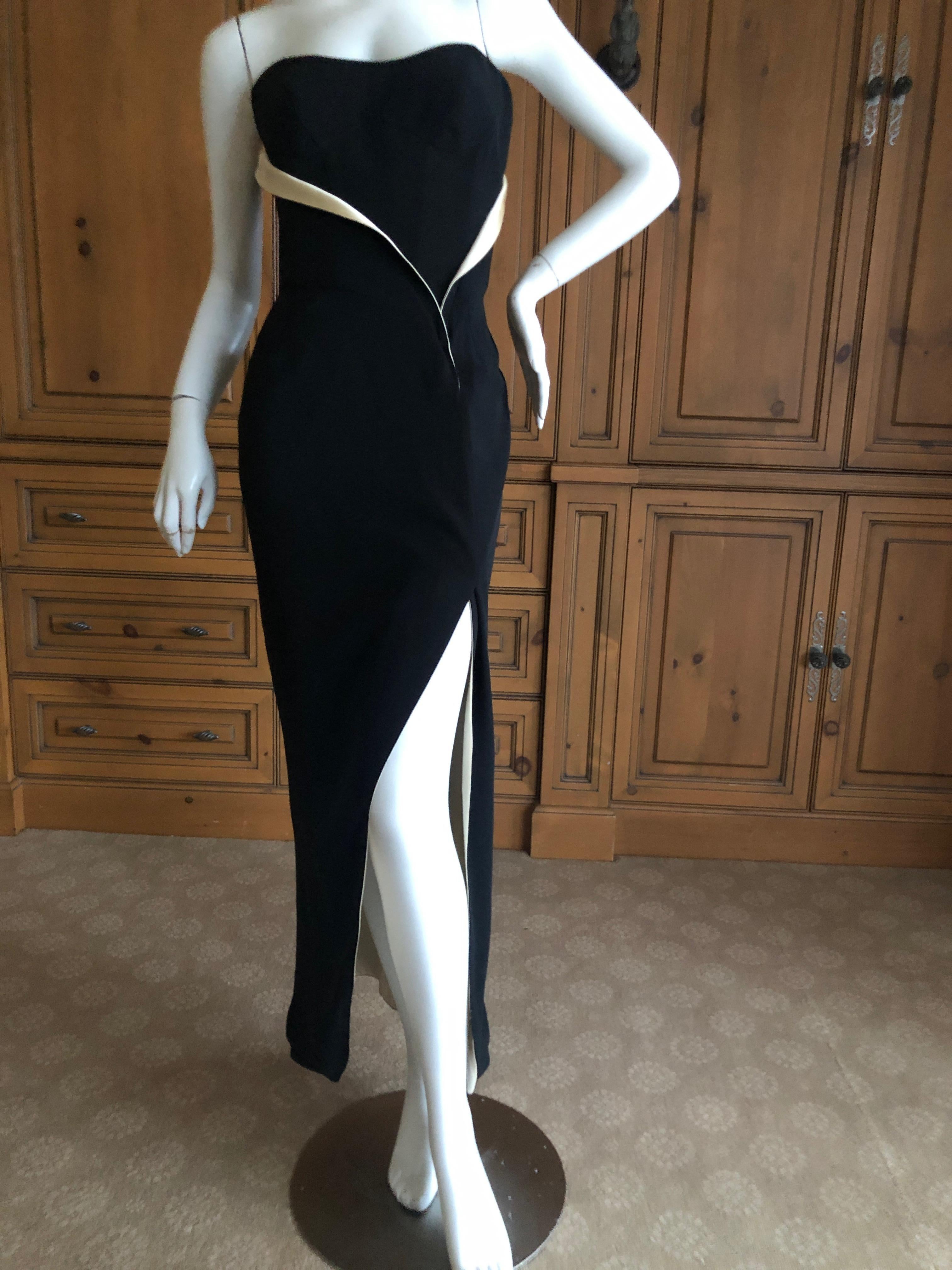 Thierry Mugler 80's Strapless Black Velvet Bustier Dress with Gold Silk Draping
Inner boned bodice, this is so pretty
 Size 40
  Bust 34
