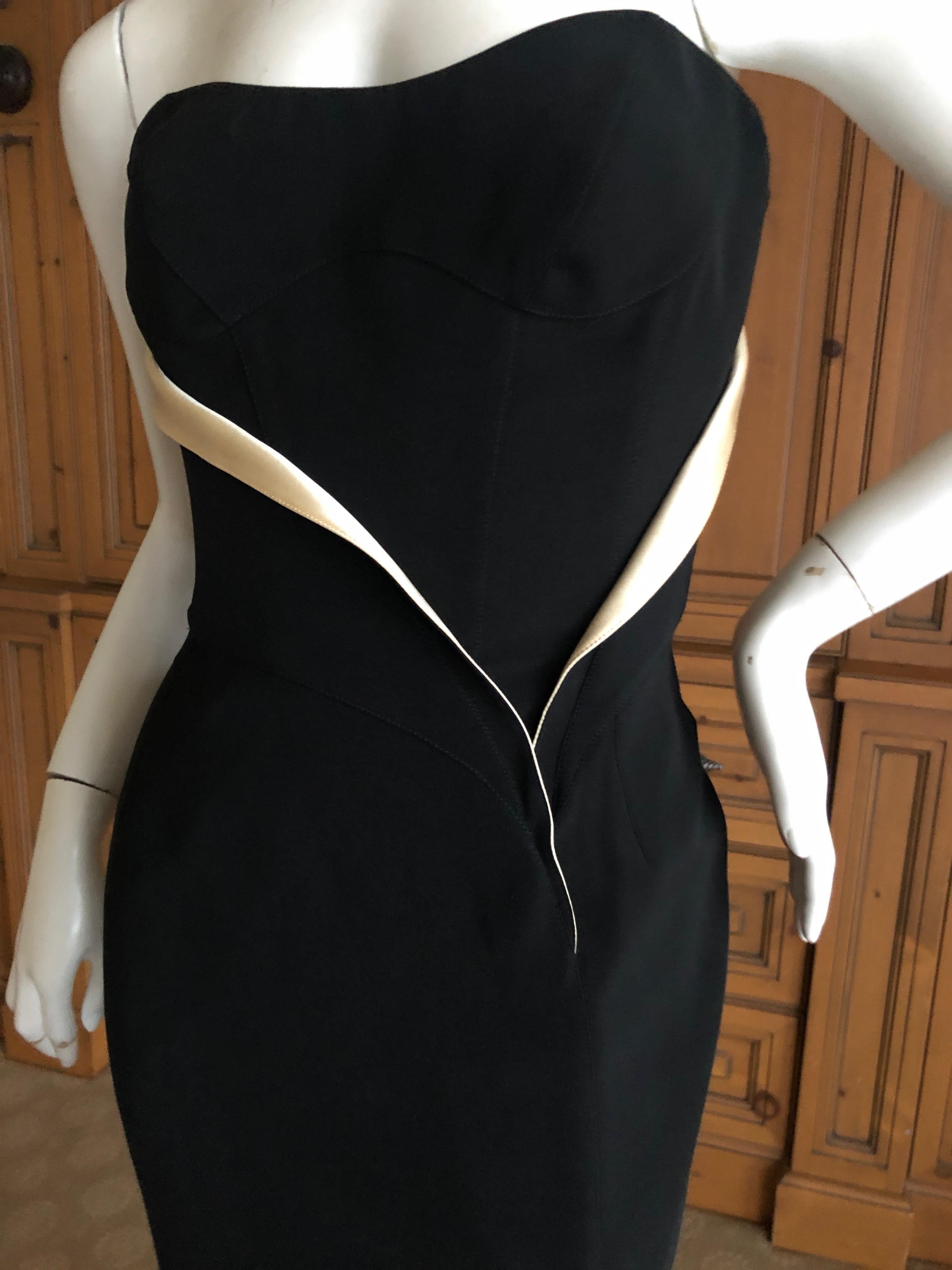 Thierry Mugler 80's Strapless Black Velvet Bustier Dress with Gold Silk Draping In Excellent Condition In Cloverdale, CA