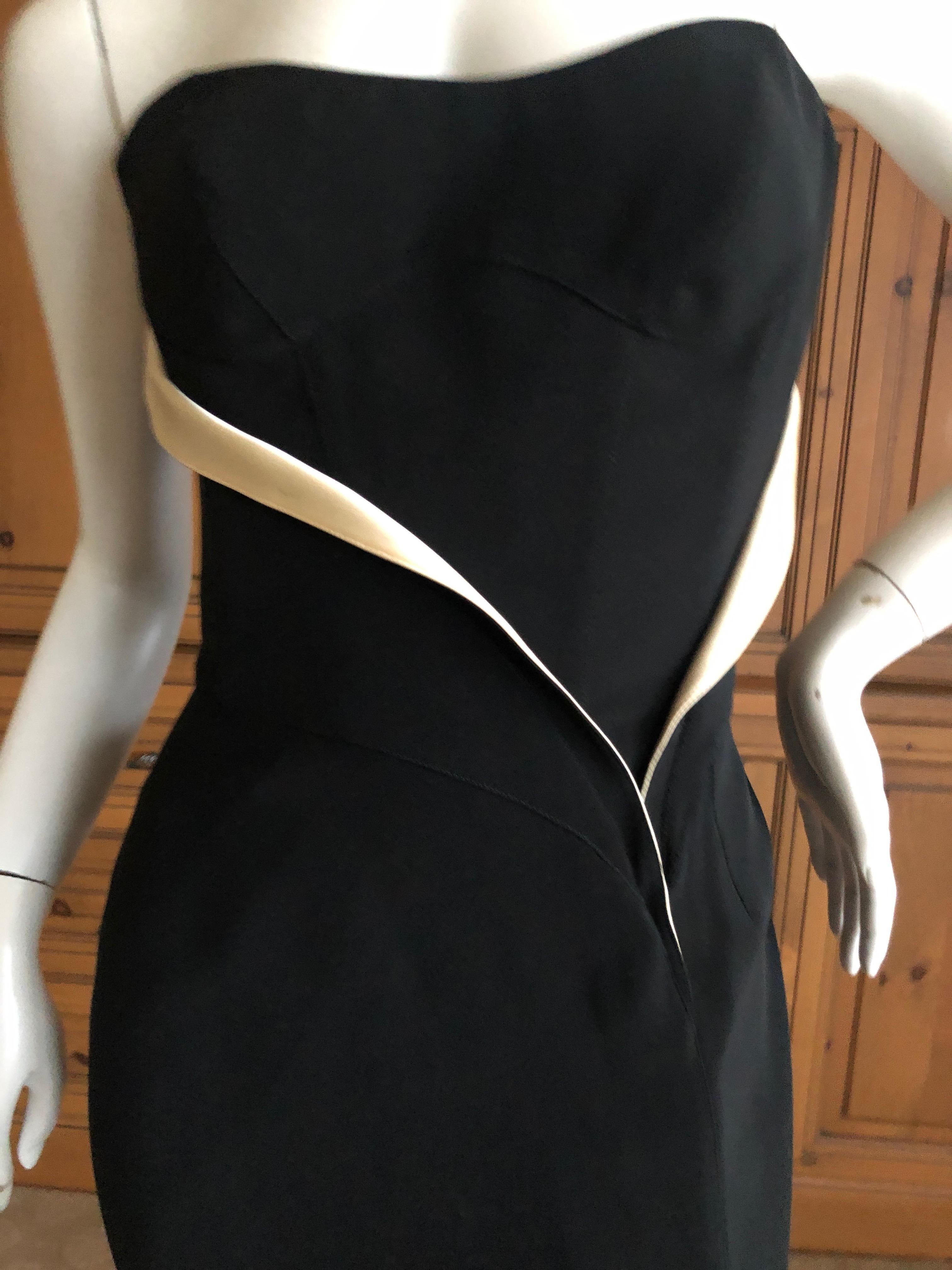 Women's Thierry Mugler 80's Strapless Black Velvet Bustier Dress with Gold Silk Draping