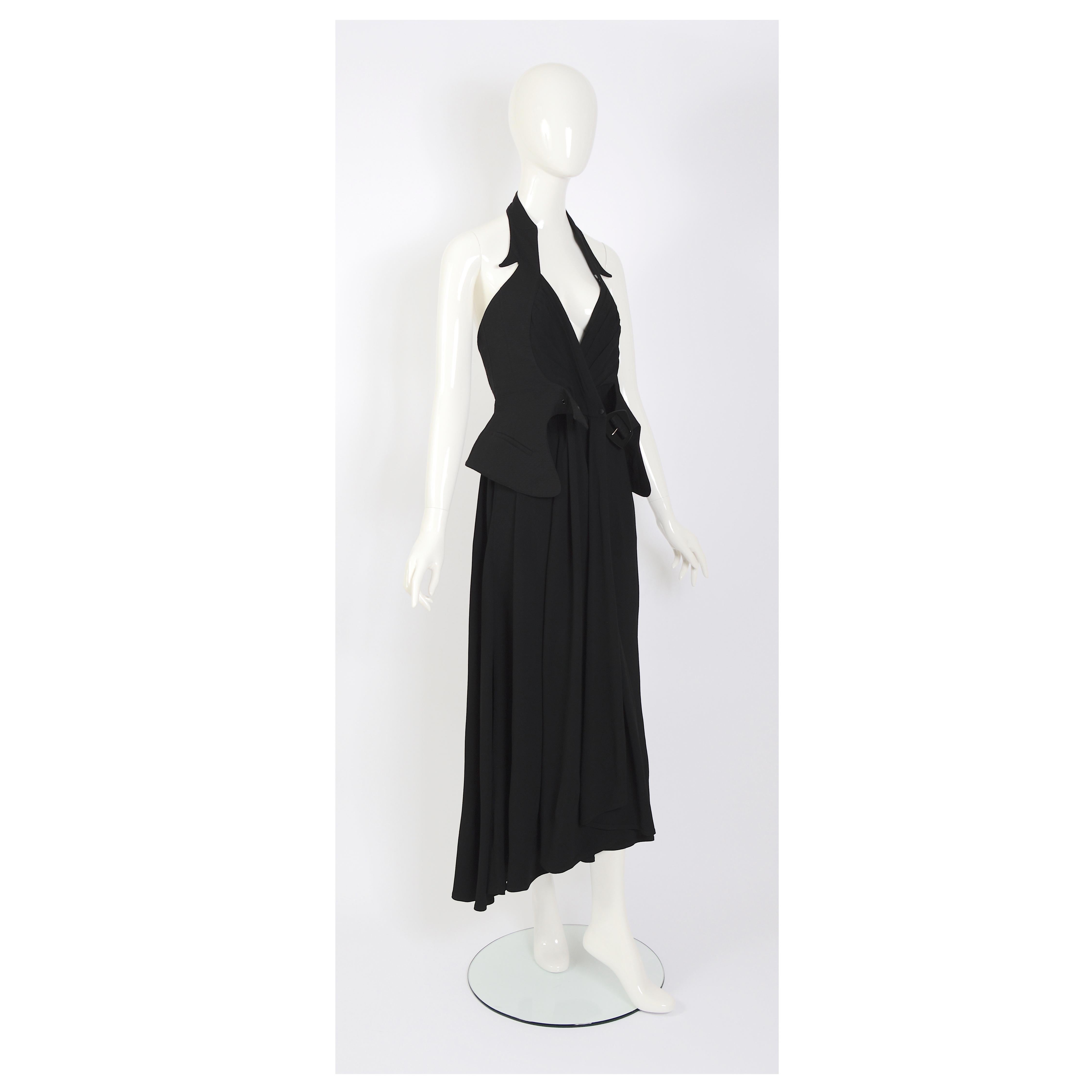 Thierry Mugler 80s vintage black skirt with attached signature belted halter top For Sale 5