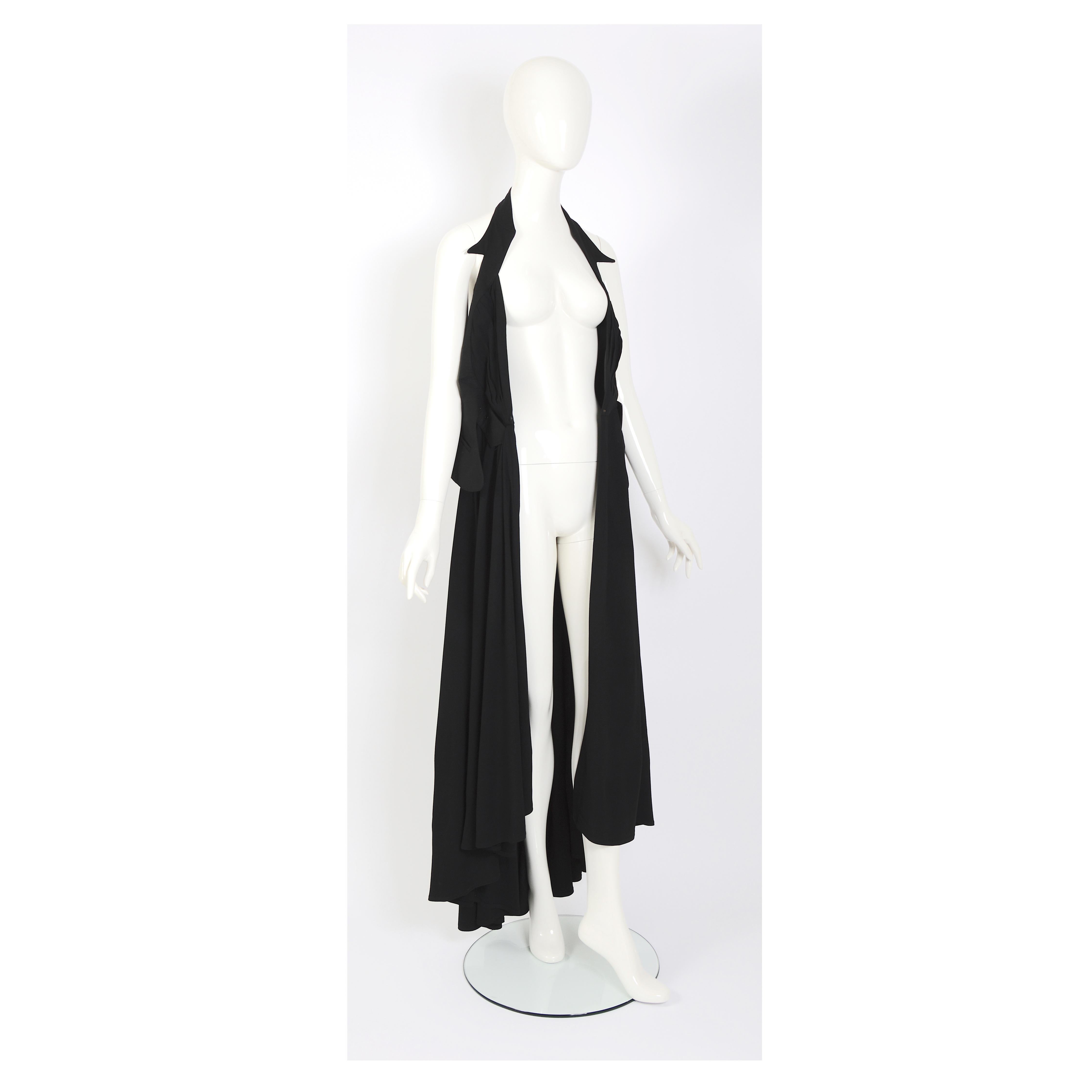 Thierry Mugler 80s vintage black skirt with attached signature belted halter top For Sale 6