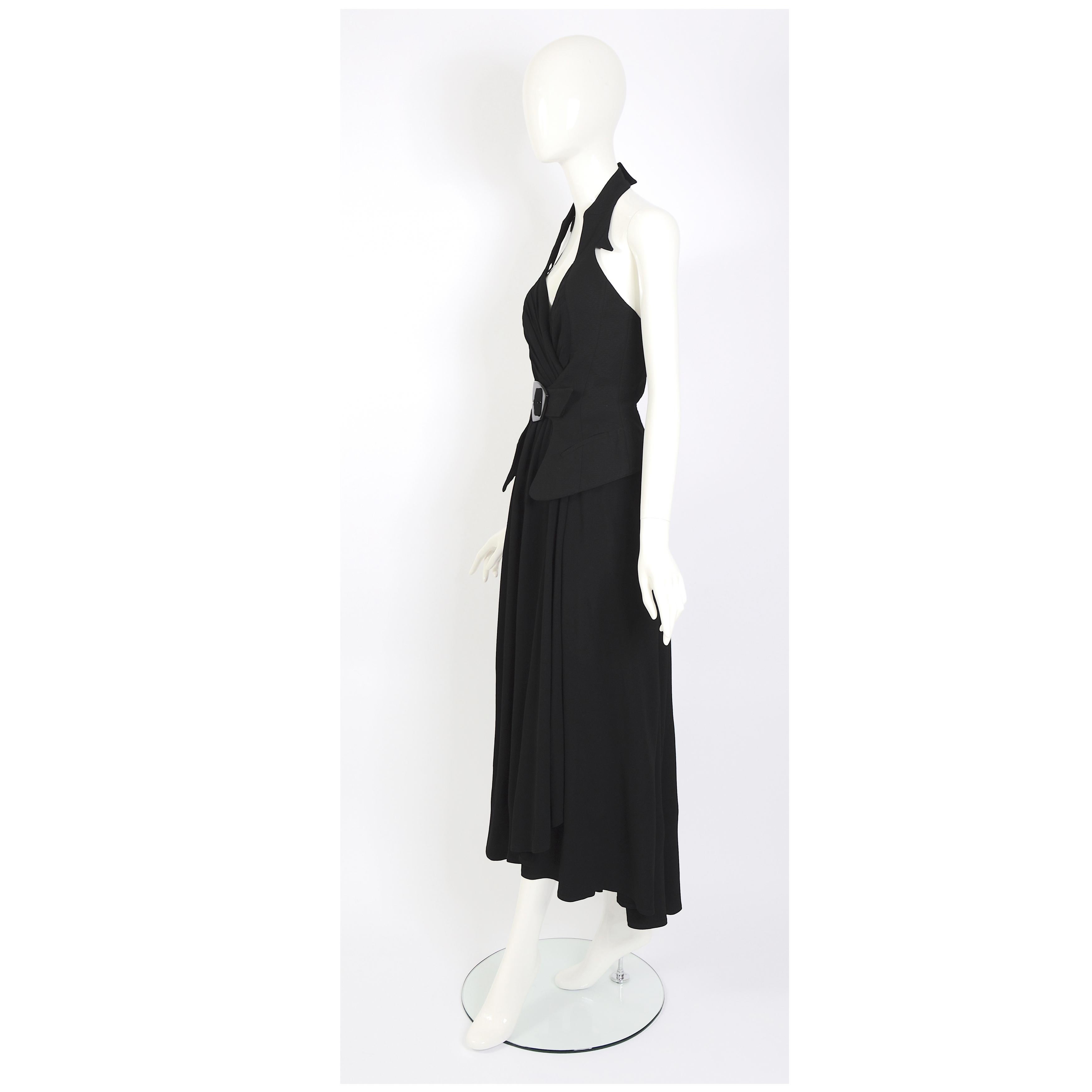 Thierry Mugler 80s vintage black skirt with attached signature belted halter top For Sale 7